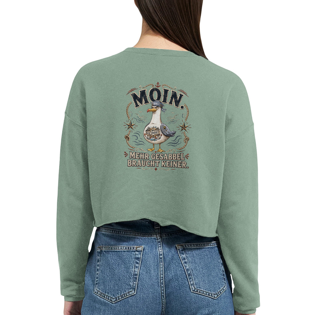 Damen-Pullover in Staubblau mit Motiv „Mehr Gesabbel braucht keiner“