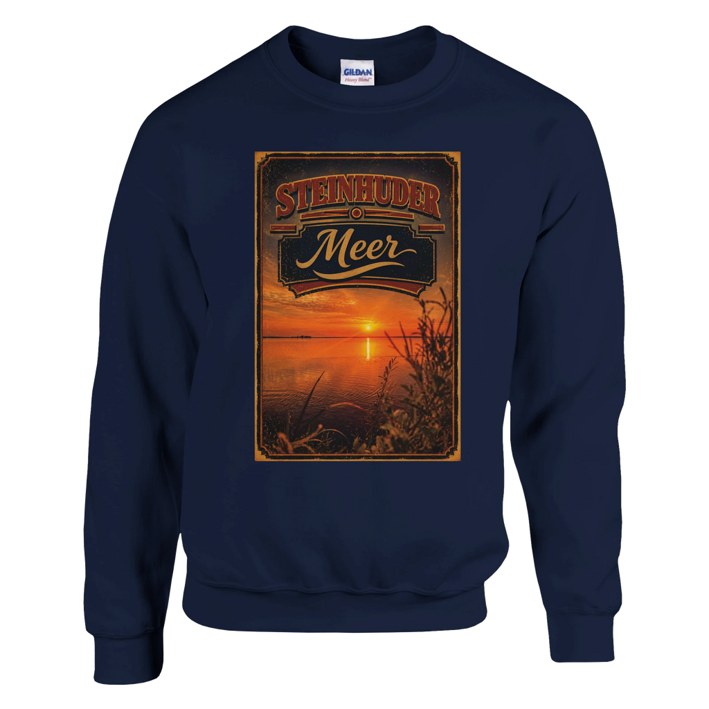 Pullover in Aschgrau mit Motiv „Sunset am Steinhuder Meer“