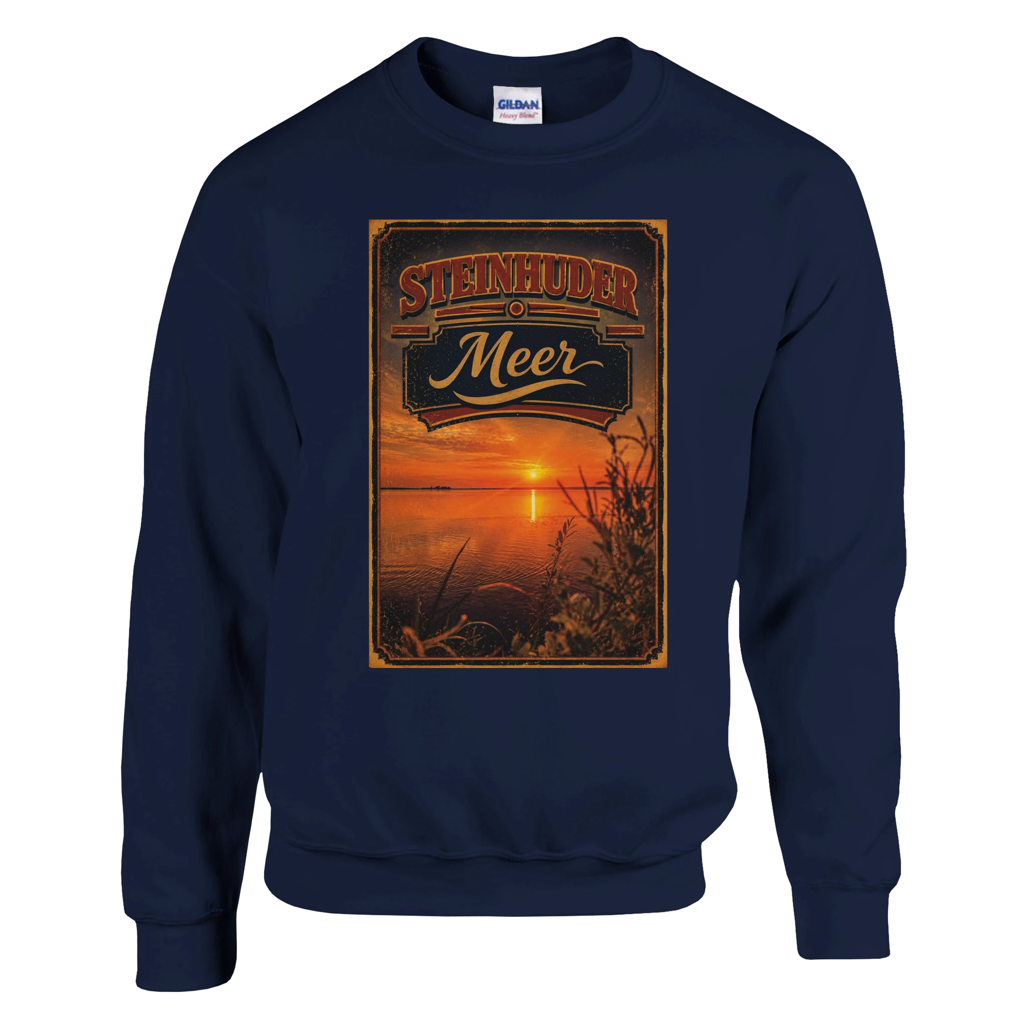 Pullover in Aschgrau mit Motiv „Sunset am Steinhuder Meer“