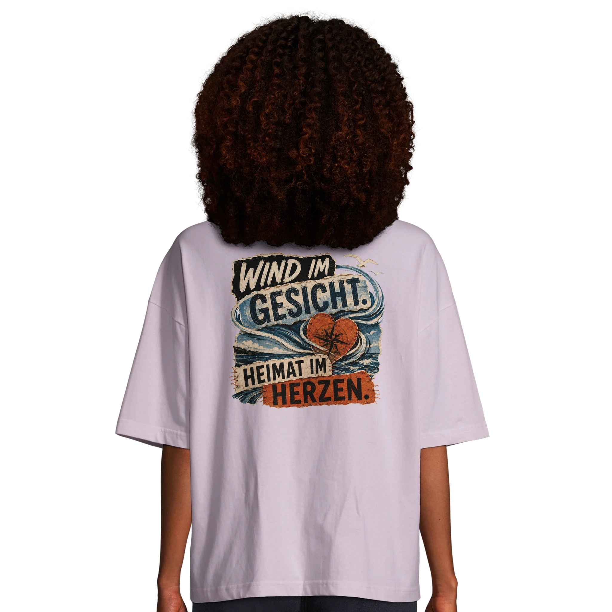 Damen-T-Shirt in Hellgelb mit Motiv „Wind im Gesicht. Heimat im Herzen.“