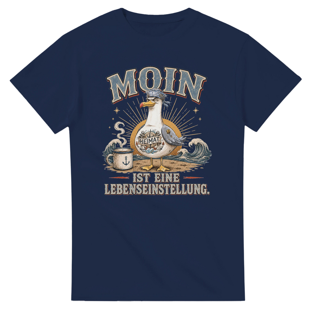 T-Shirt in Natur mit Motiv „Moin ist eine Lebenseinstellung“