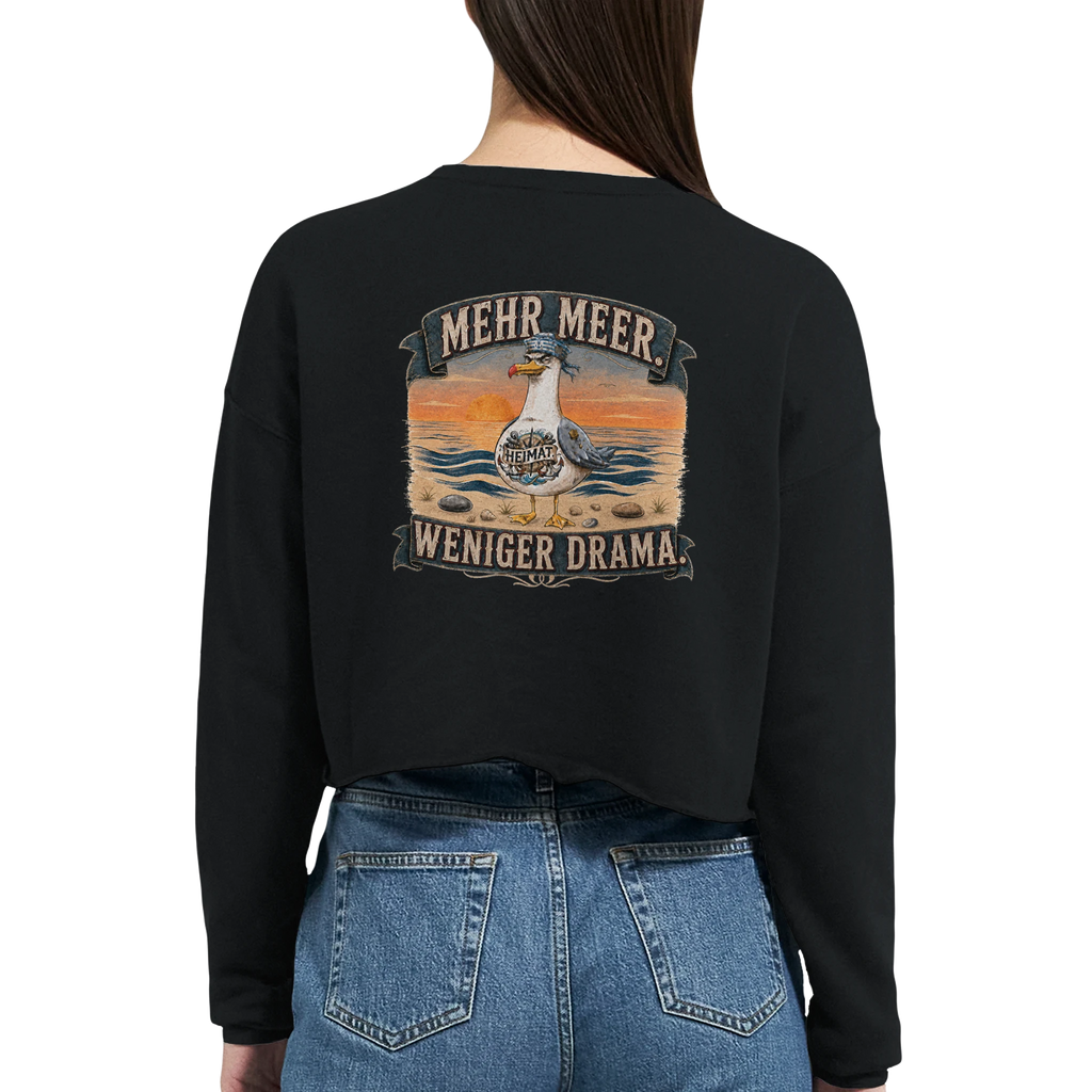 Damen-Pullover in Mauve mit Motiv „Mehr Meer. Weniger Drama.“
