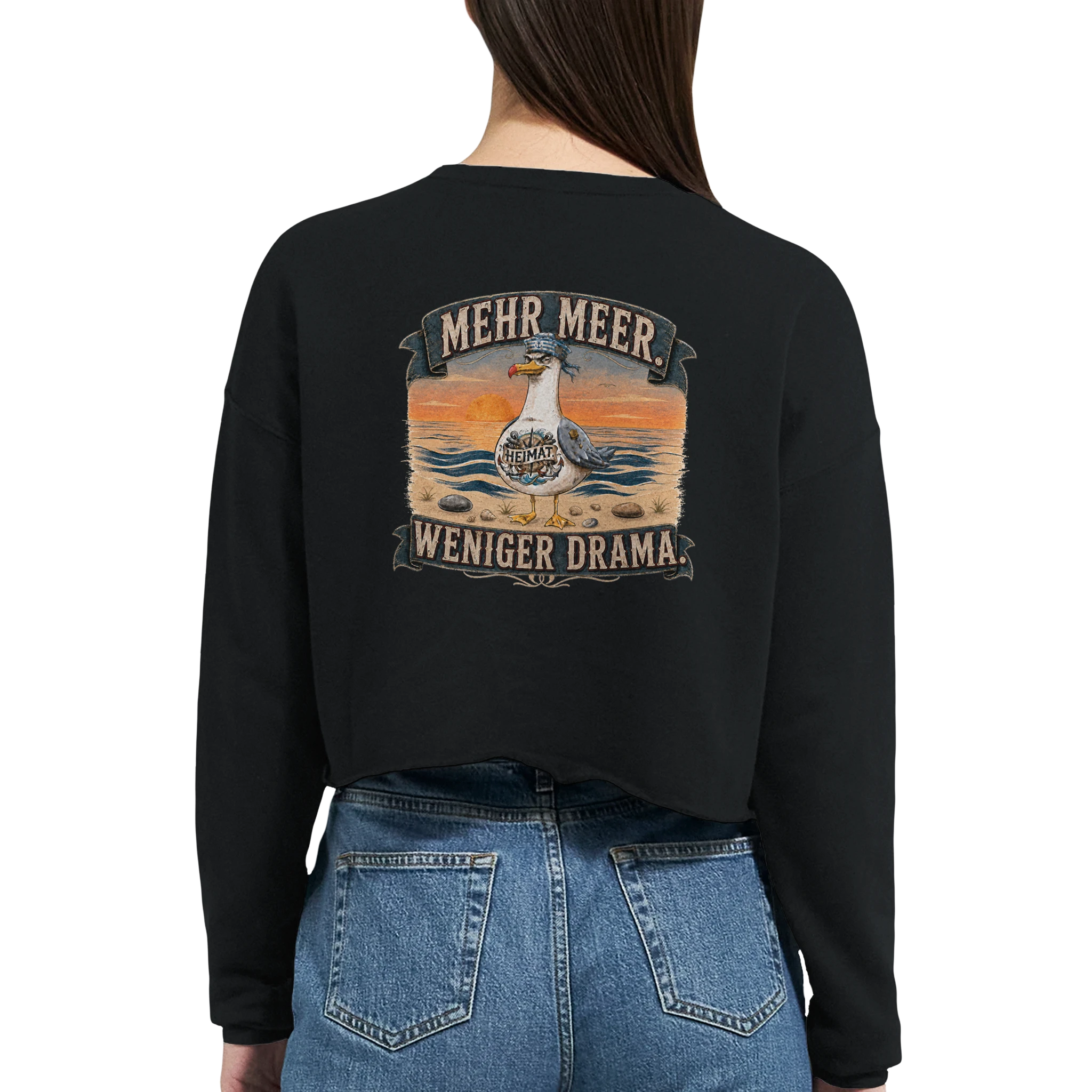 Damen-Pullover in Mauve mit Motiv „Mehr Meer. Weniger Drama.“