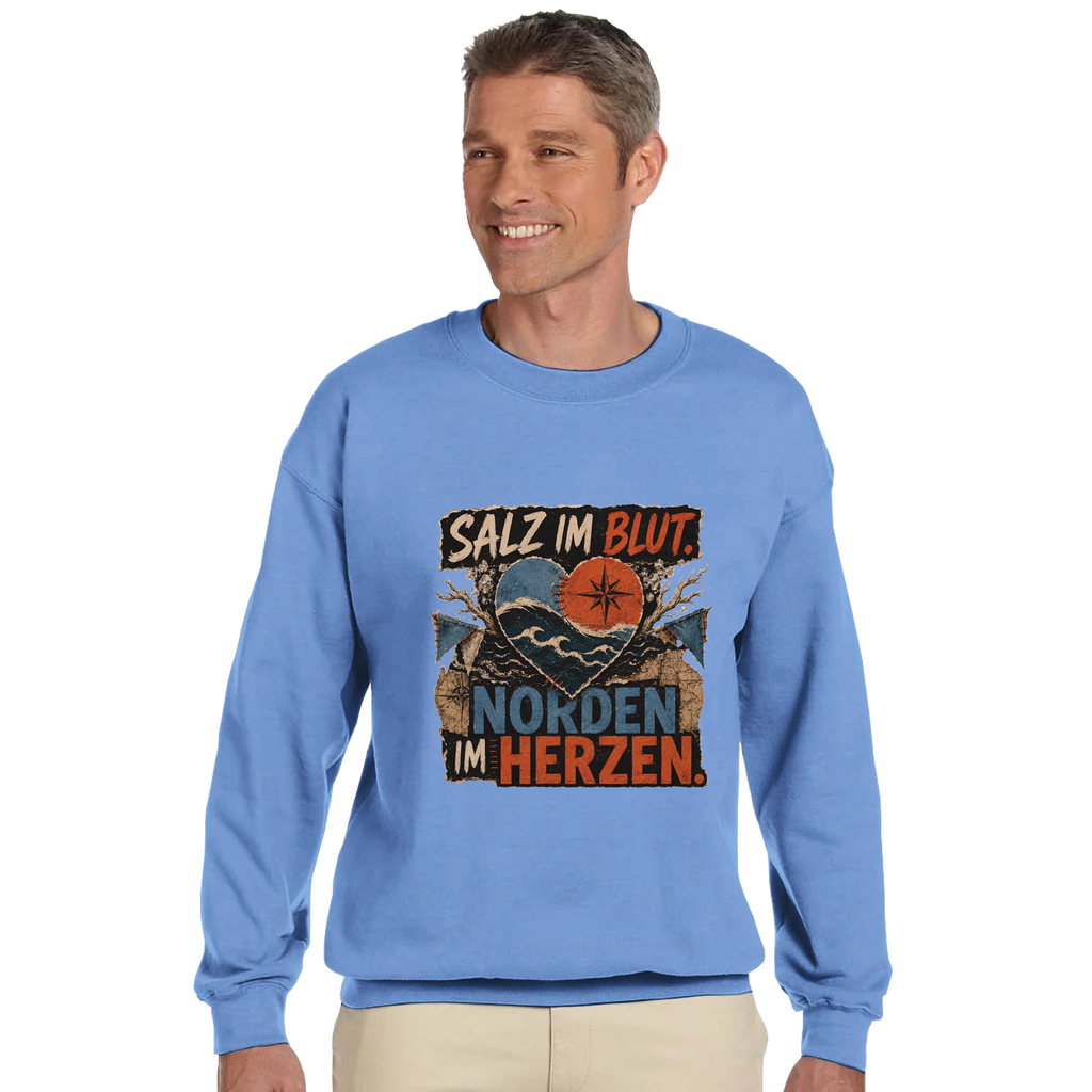 Pullover in Hellrosa mit Motiv „Salz im Blut. Norden im Herzen.“