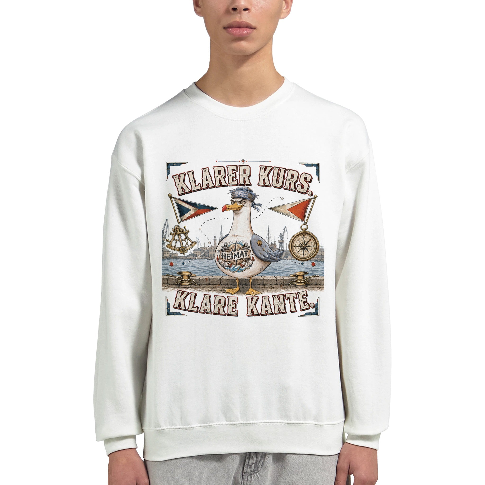 Pullover in Hellrosa mit Motiv „Klarer Kurs. Klare Kante. Möwe“