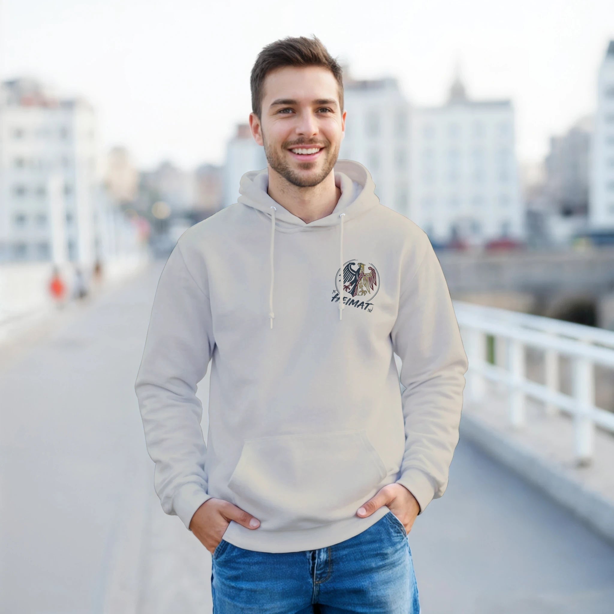 Hoodie in Aschgrau mit Motiv „MS Steinhude Abendstimmung“