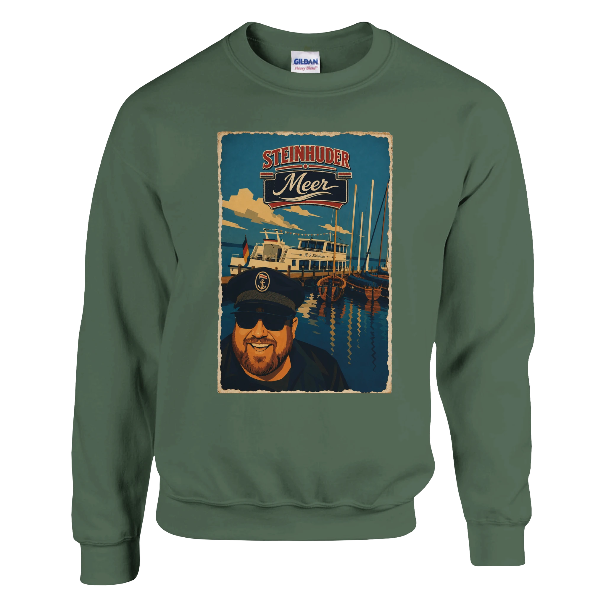 Pullover in Weiß mit Motiv „Kapitän an Bord“