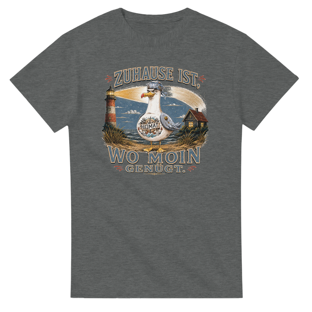 T-Shirt in Natur mit Motiv „Zuhause ist, wo Moin genügt. Möwe“