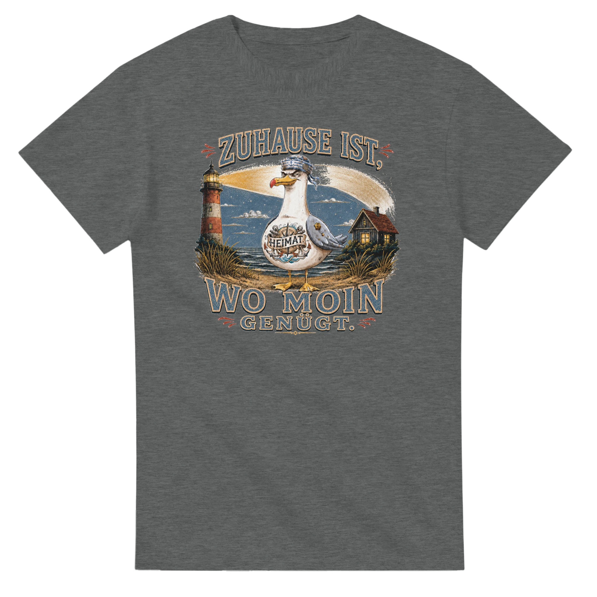 T-Shirt in Natur mit Motiv „Zuhause ist, wo Moin genügt. Möwe“