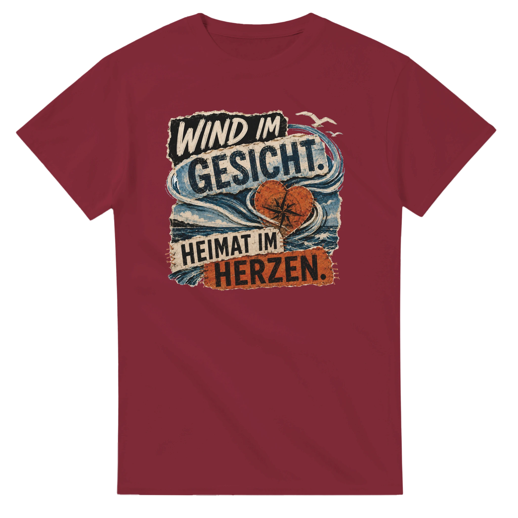 T-Shirt in Weiß mit Motiv „Wind im Gesicht. Heimat im Herzen.“