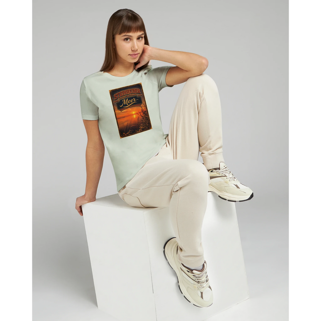 Damen-T-Shirt in Zitronengelb mit Motiv „Sunset am Steinhuder Meer“
