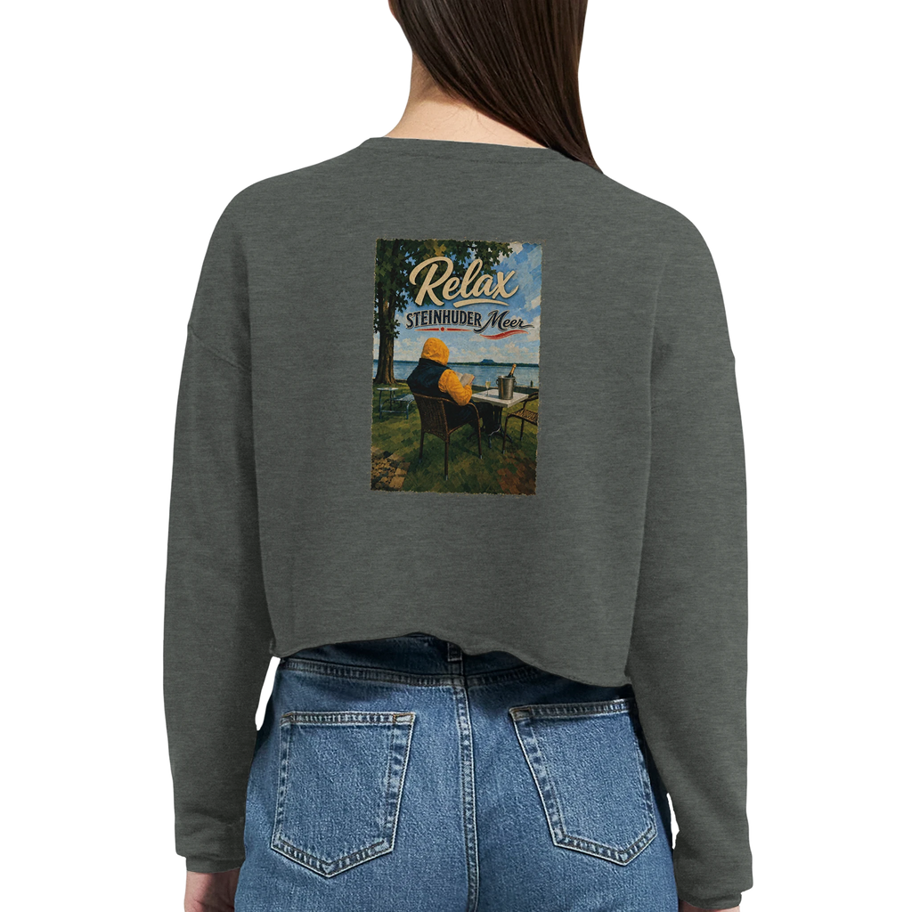 Damen-Pullover in Staubblau mit Motiv „Relax und Champagner“