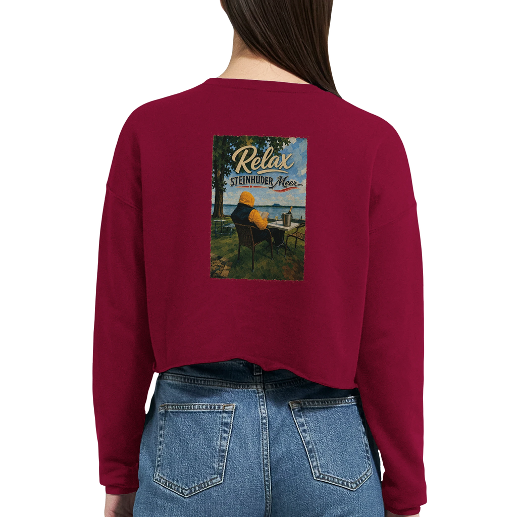 Damen-Pullover in Staubblau mit Motiv „Relax und Champagner“