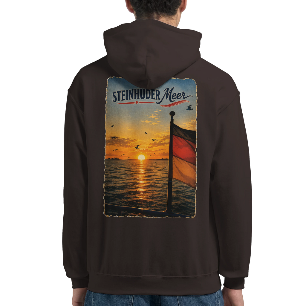 Hoodie in Weiß mit Motiv „Flagge und Sunset“