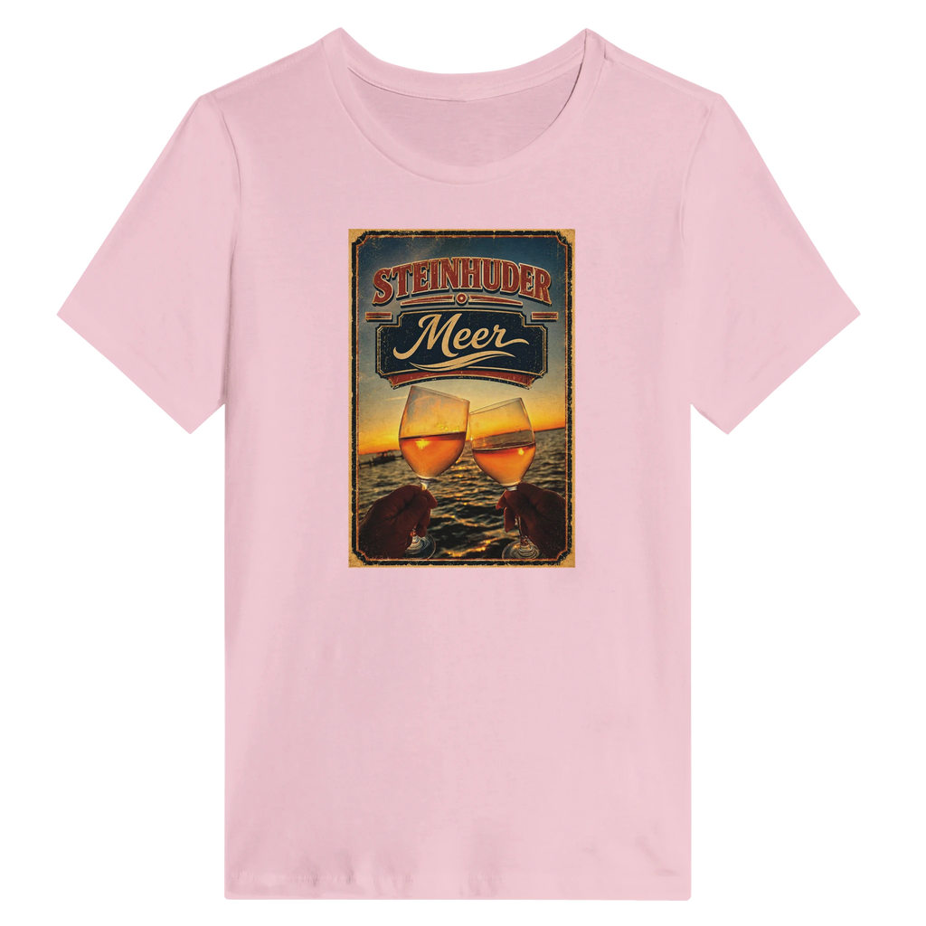 Damen-T-Shirt in Zitronengelb mit Motiv „Stößchen bei Sunset“