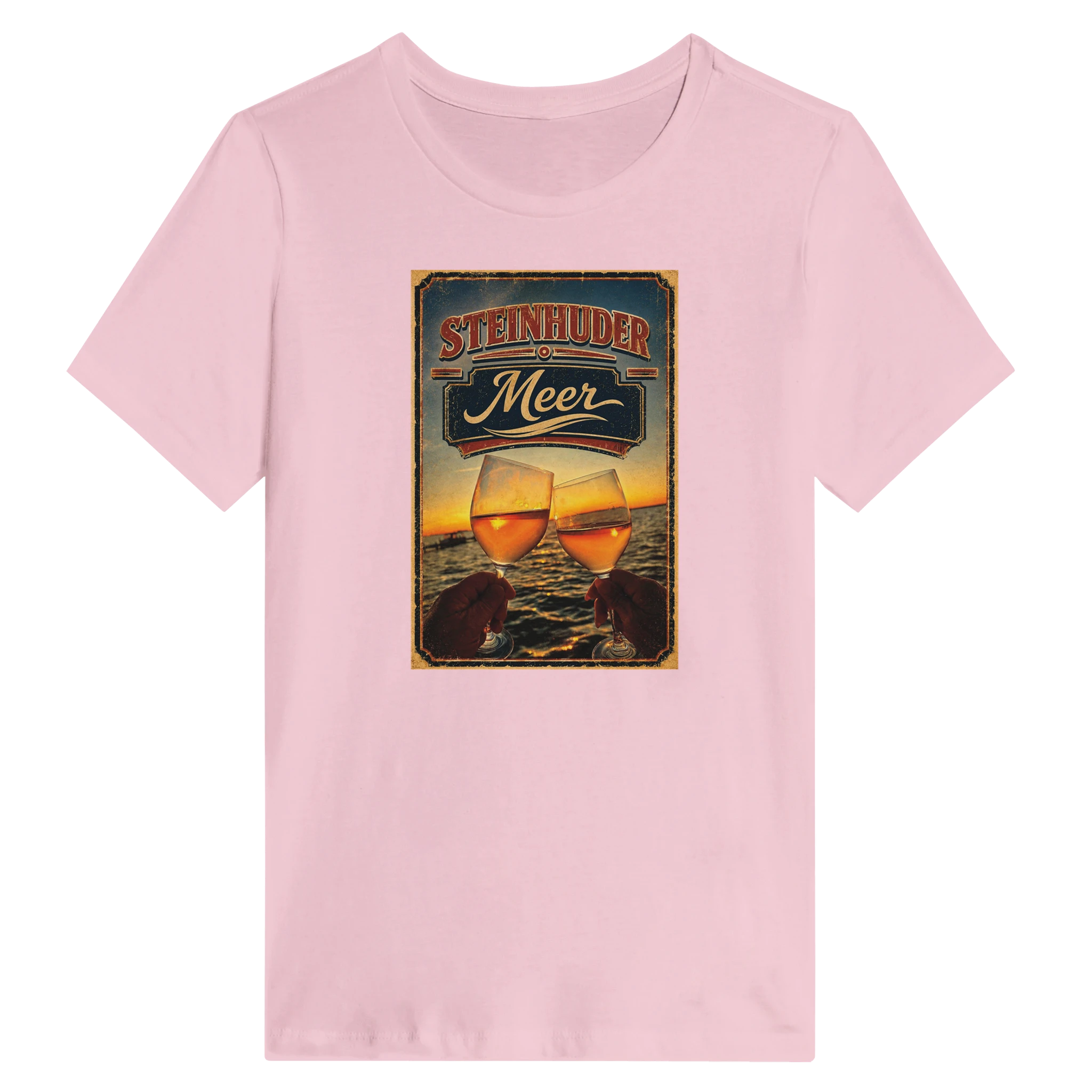 Damen-T-Shirt in Zitronengelb mit Motiv „Stößchen bei Sunset“
