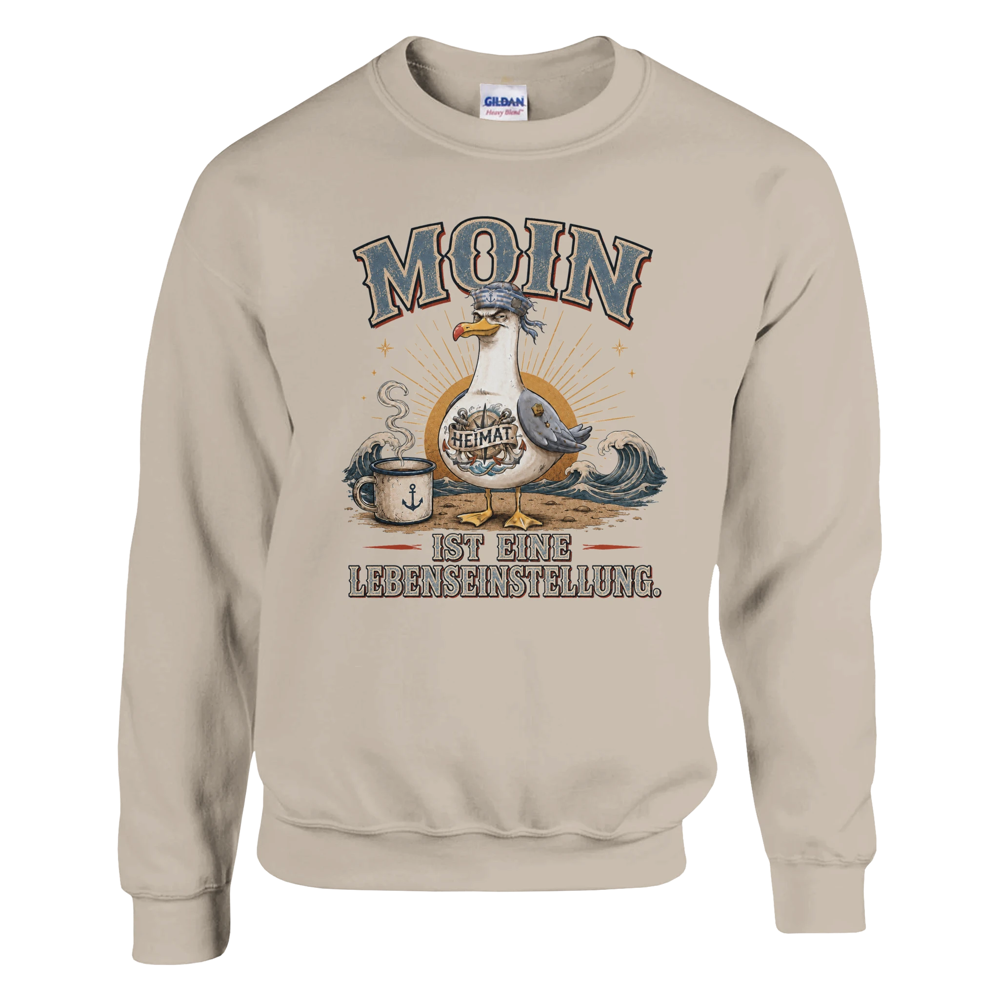 Pullover in Weiß mit Motiv „Moin ist eine Lebenseinstellung Möwe“