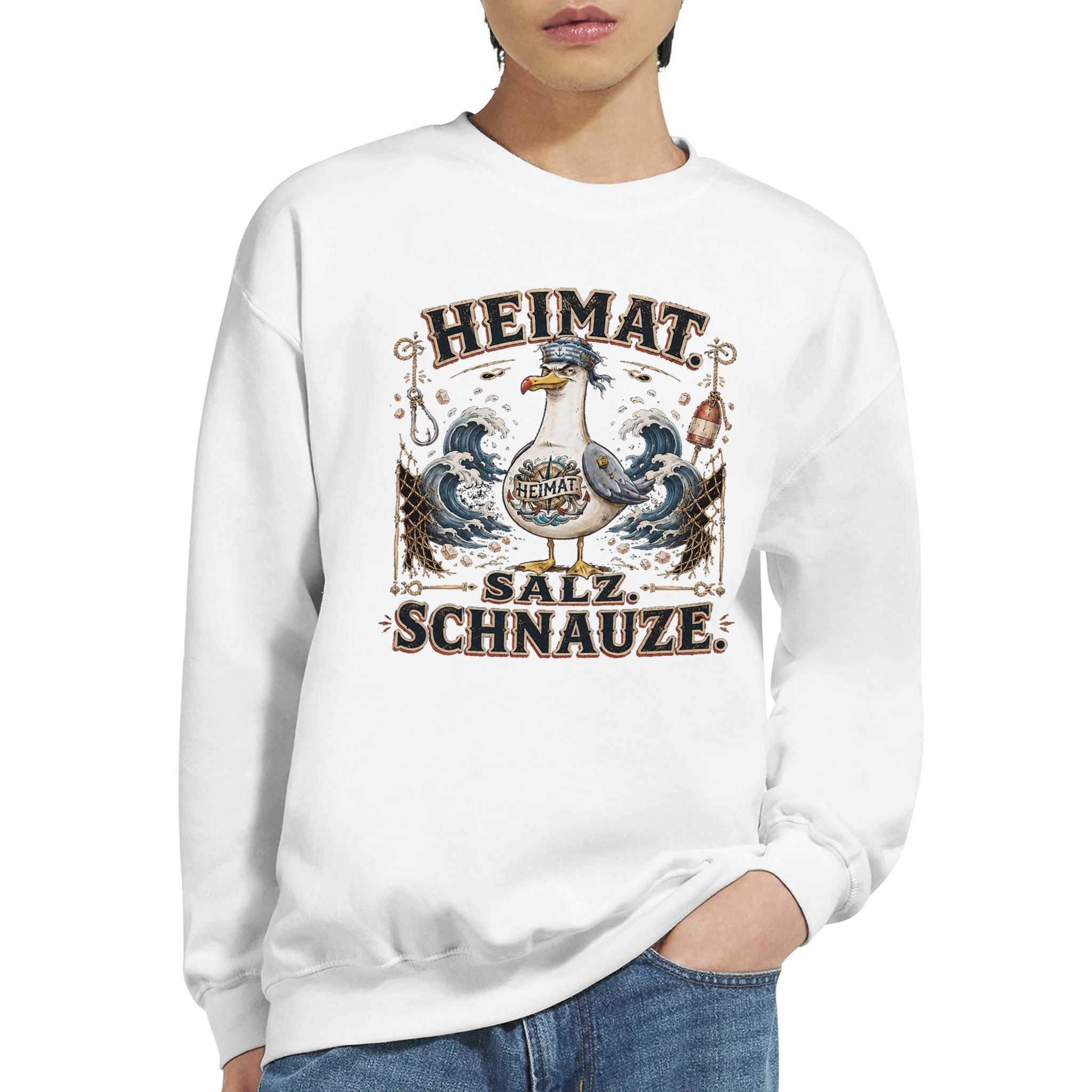 Pullover in Hellrosa mit Motiv „Heimat Salz Schnauze“