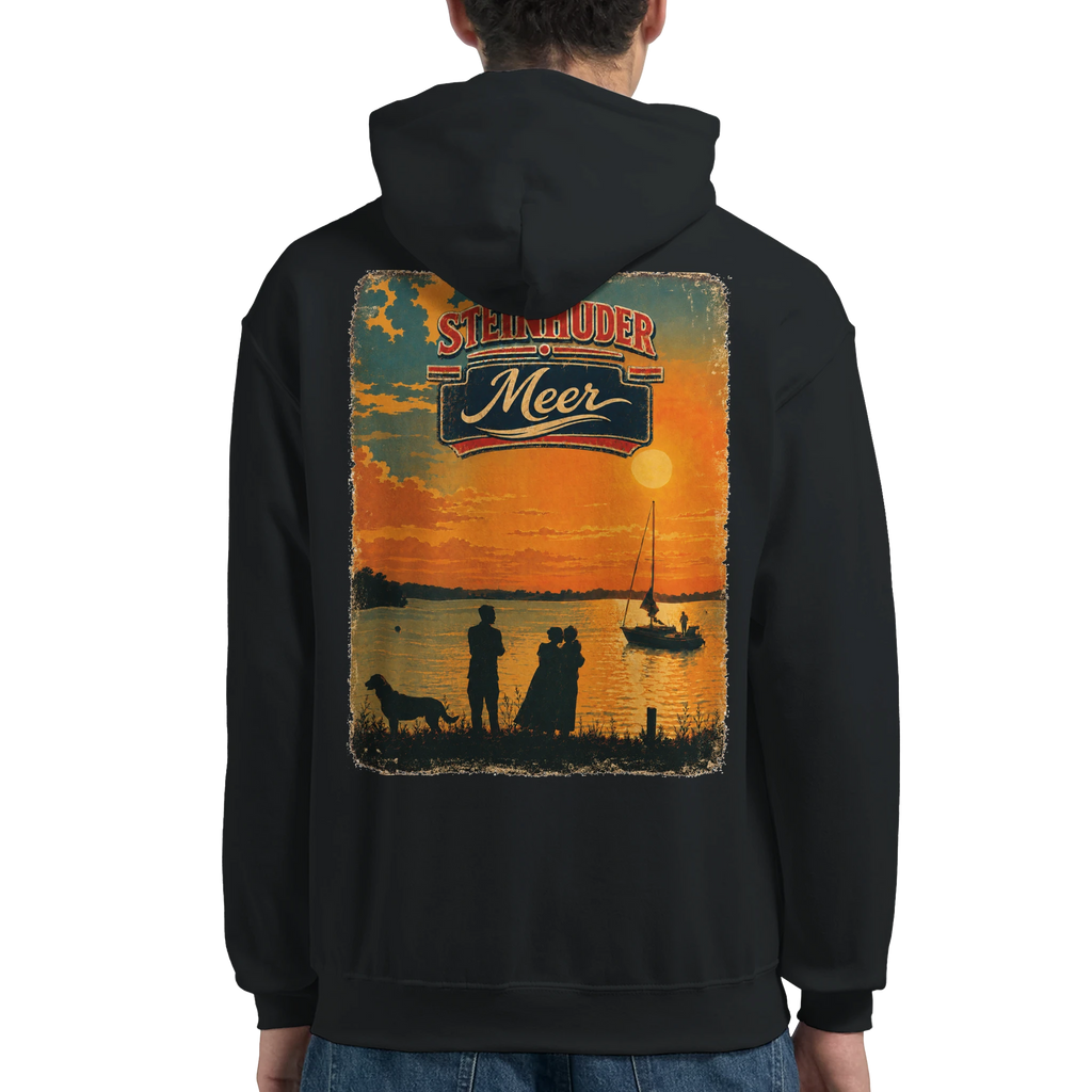 Hoodie in Weiß mit Motiv „Familie beim Sunset“