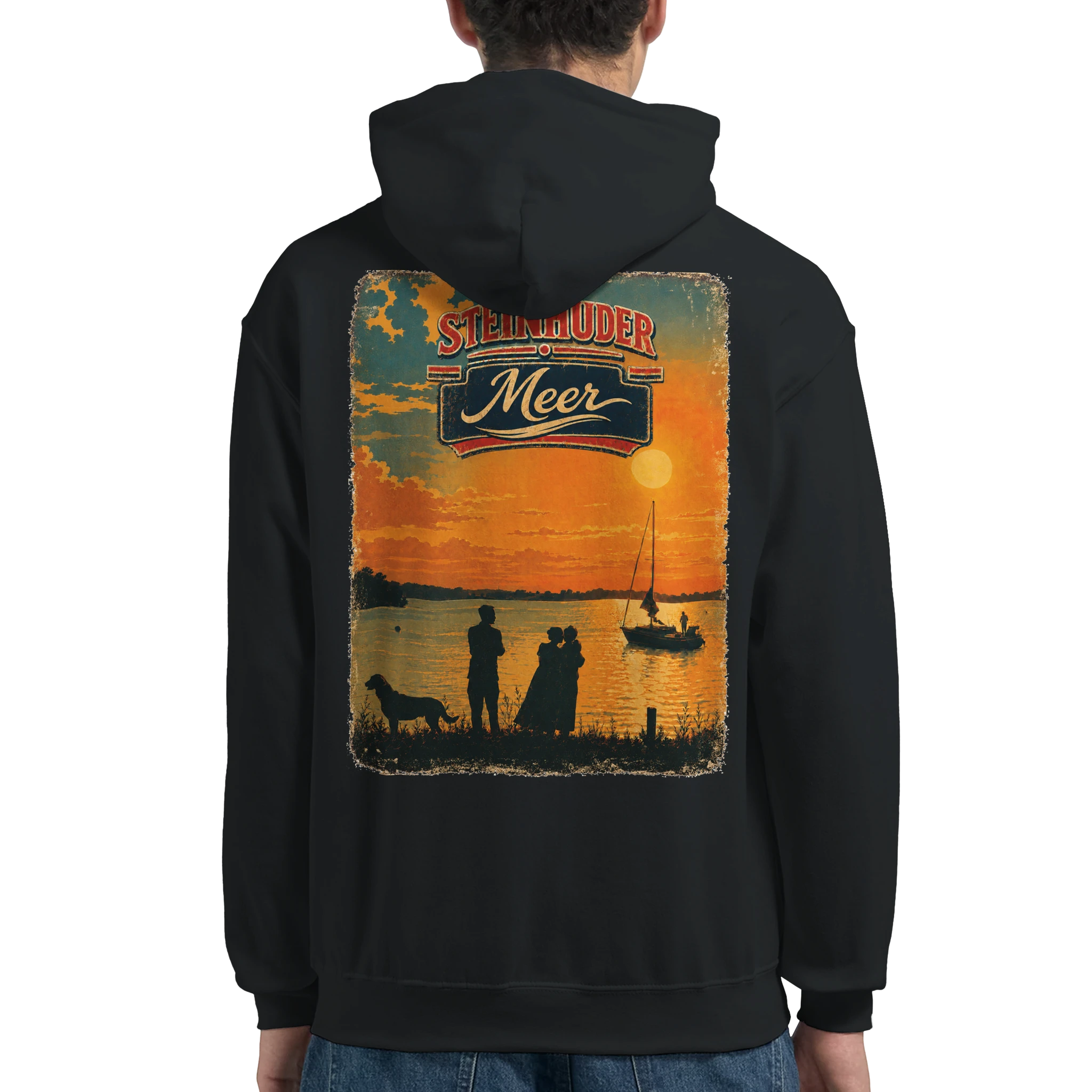 Hoodie in Weiß mit Motiv „Familie beim Sunset“