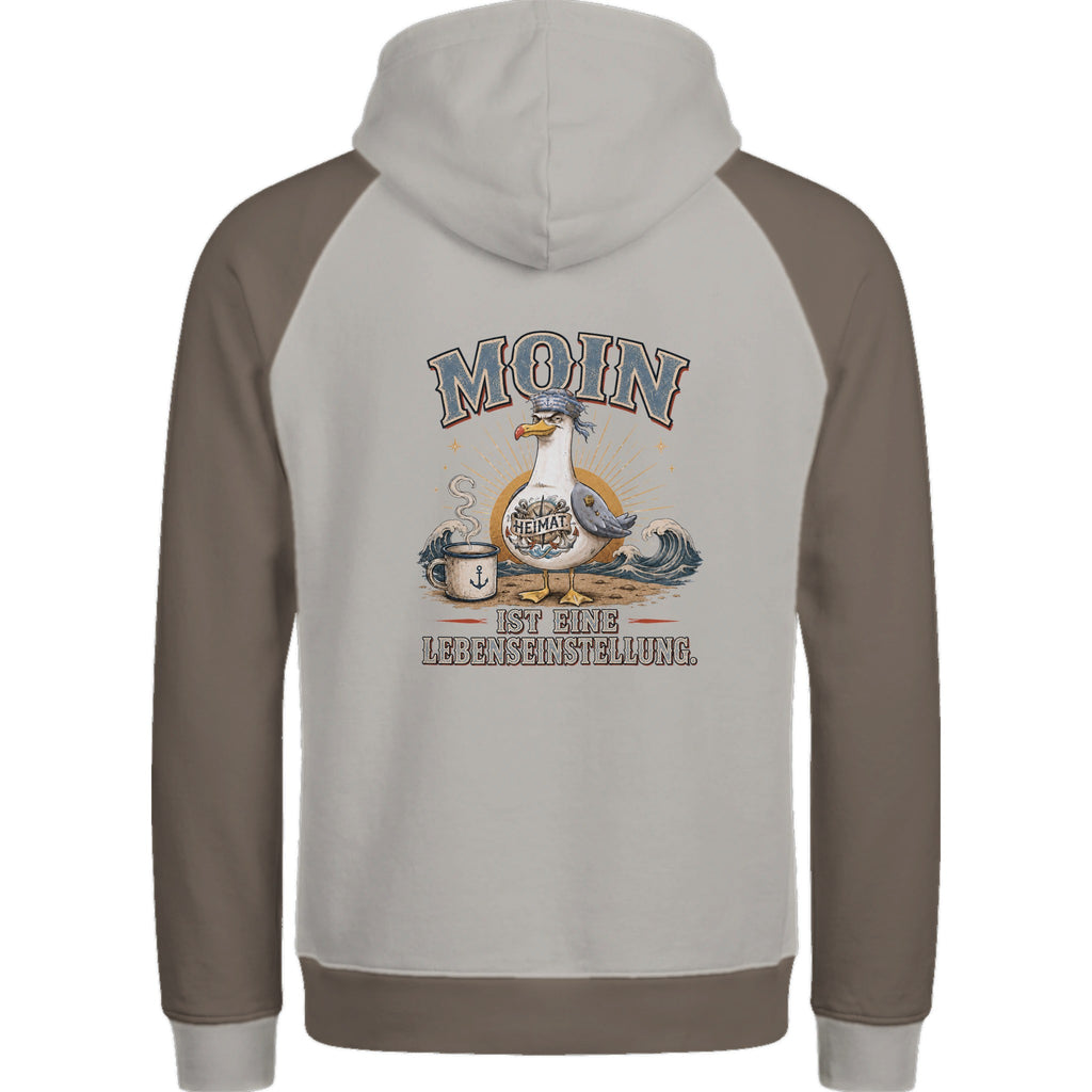 Hoodie in Ton mit Motiv „Moin ist eine Lebenseinstellung Möwe“