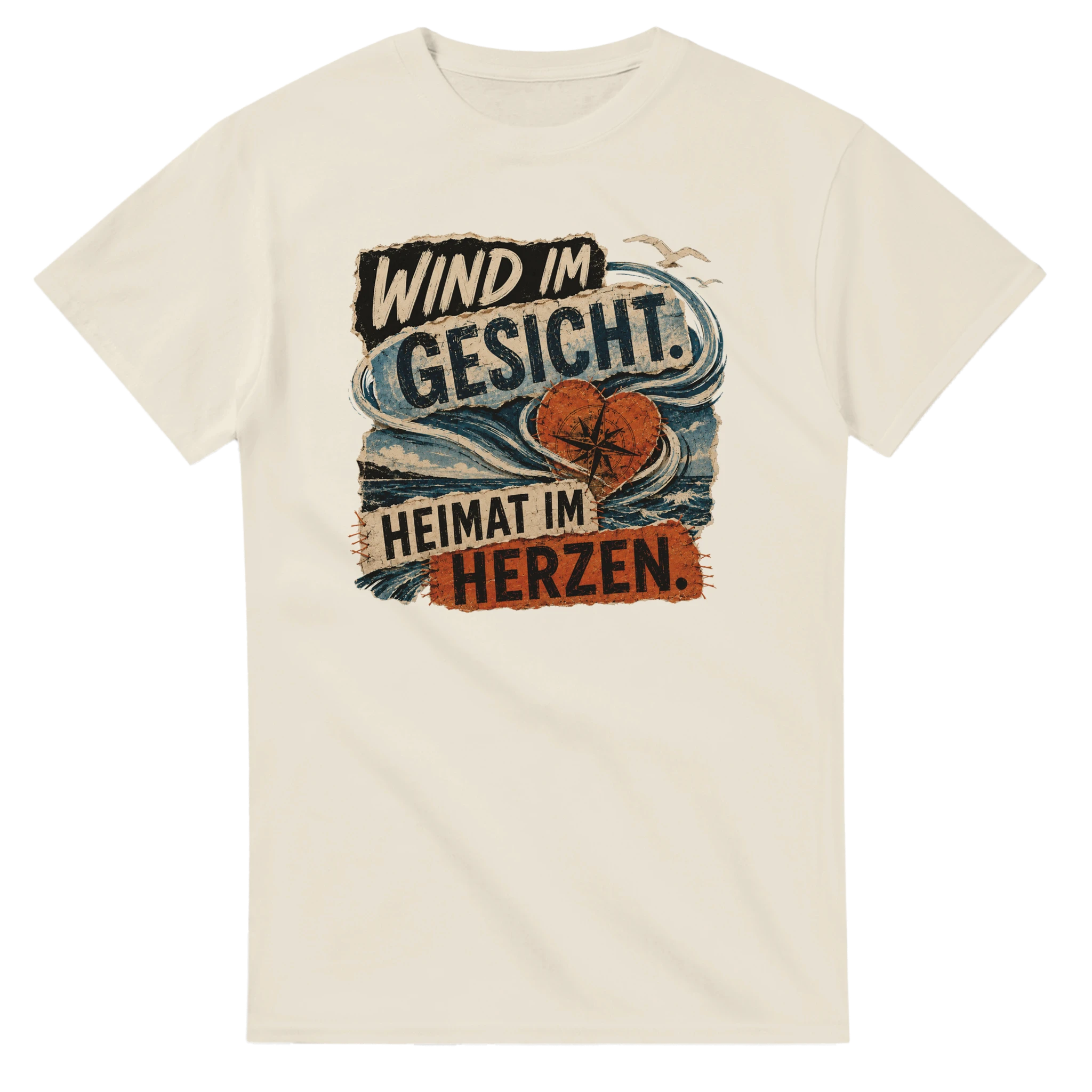 T-Shirt in Weiß mit Motiv „Wind im Gesicht. Heimat im Herzen.“