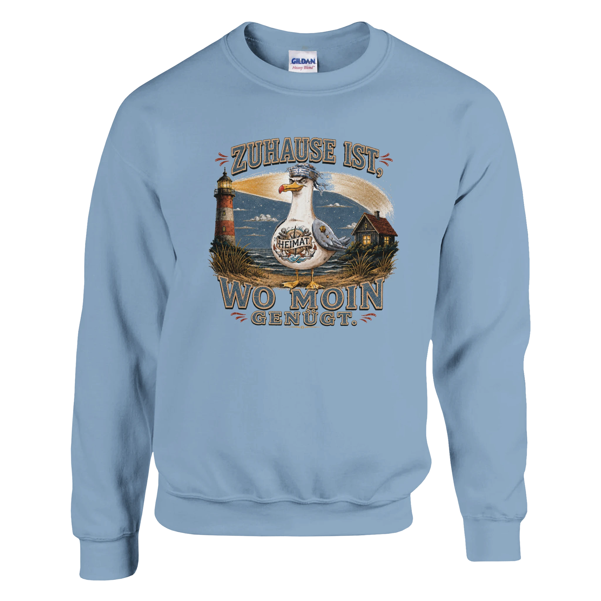 Pullover in Weiß mit Motiv „Zuhause ist, wo Moin genügt. Möwe“