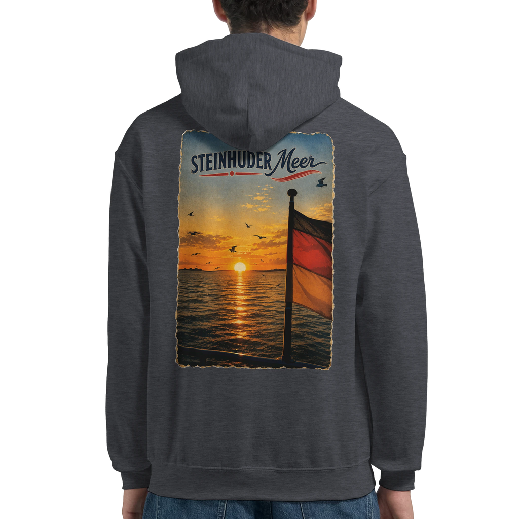 Hoodie in Weiß mit Motiv „Flagge und Sunset“