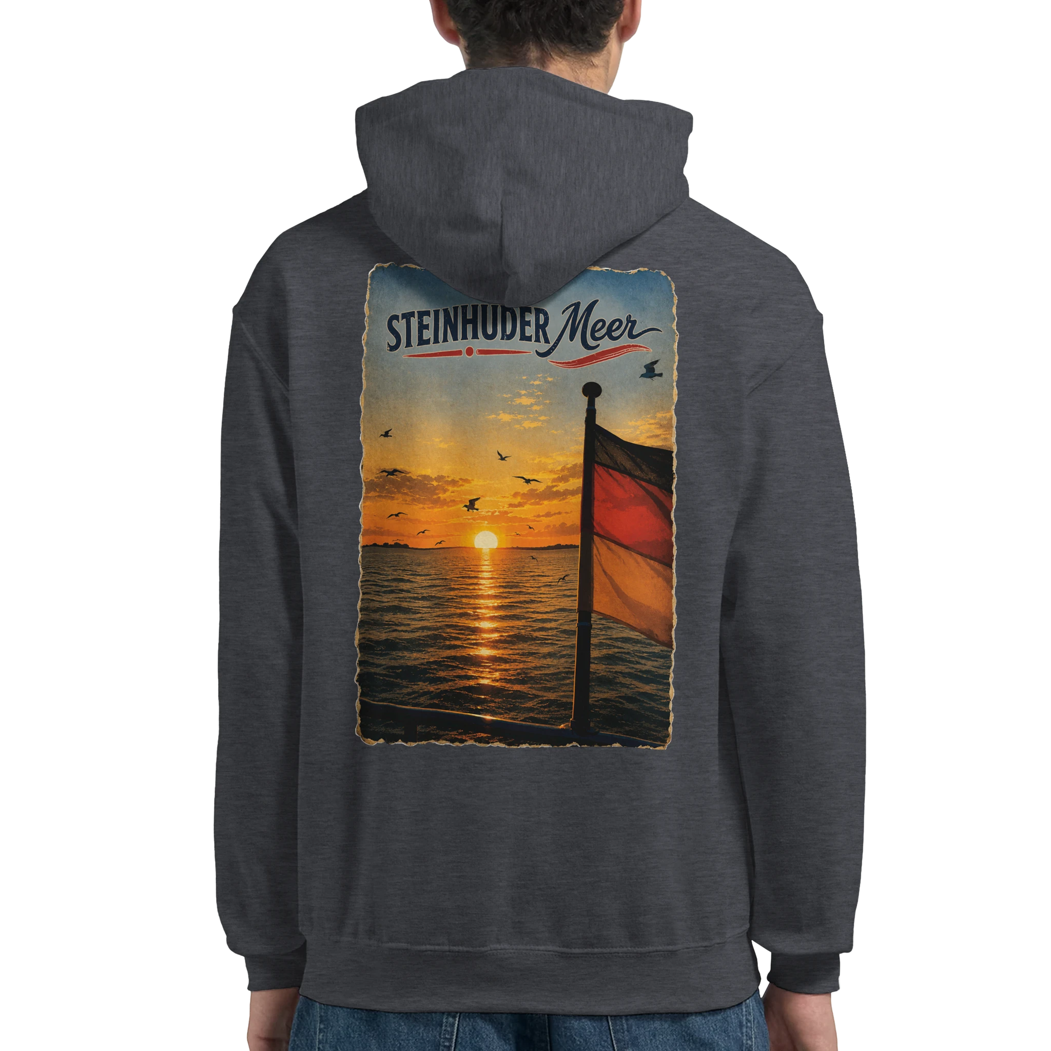 Hoodie in Weiß mit Motiv „Flagge und Sunset“
