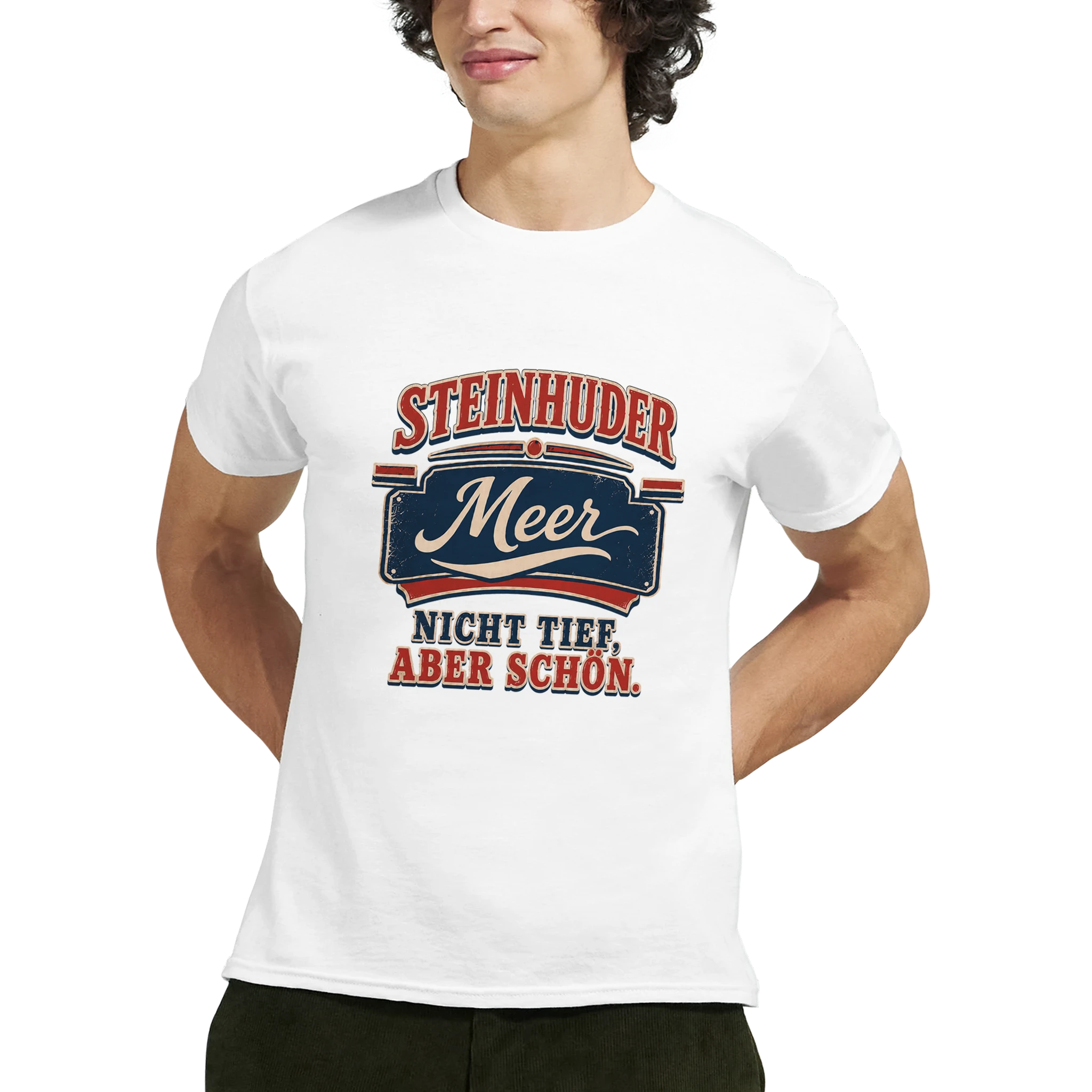 T-Shirt in Sand mit Motiv „Nicht tief, aber schön.“