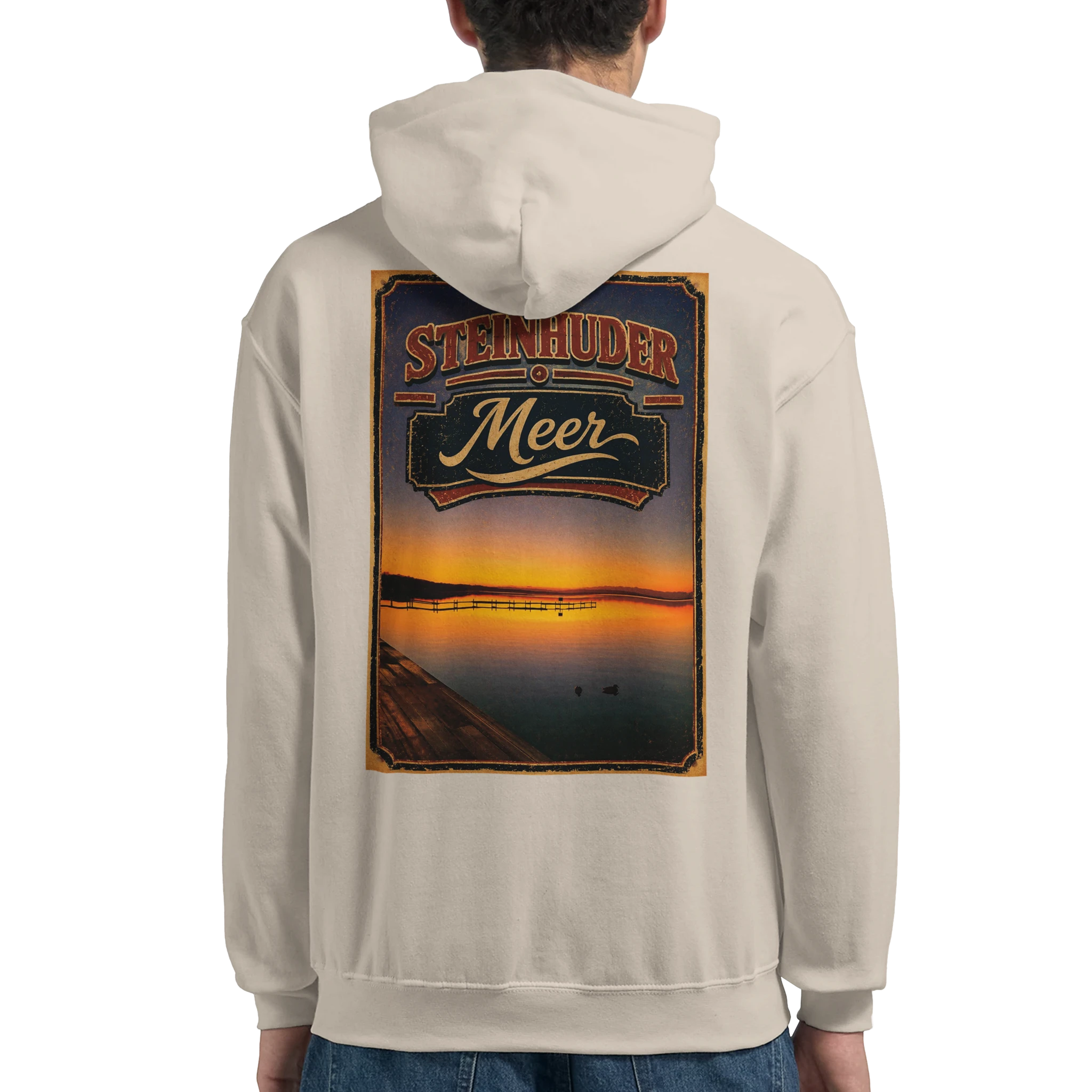 Hoodie in Weiß mit Motiv „Steg an der Planke“