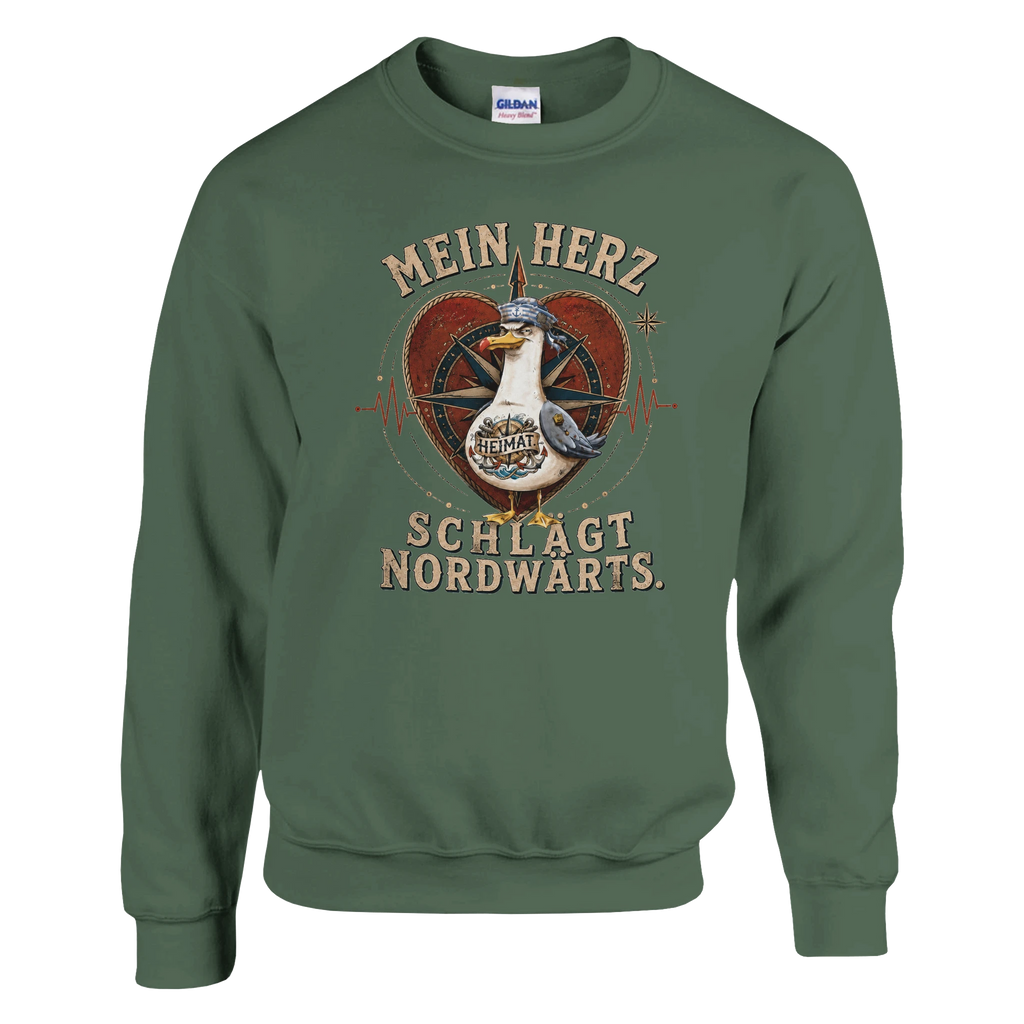 Pullover in Weiß mit Motiv „Mein Herz schlägt NORDWÄRTS. Möwe“