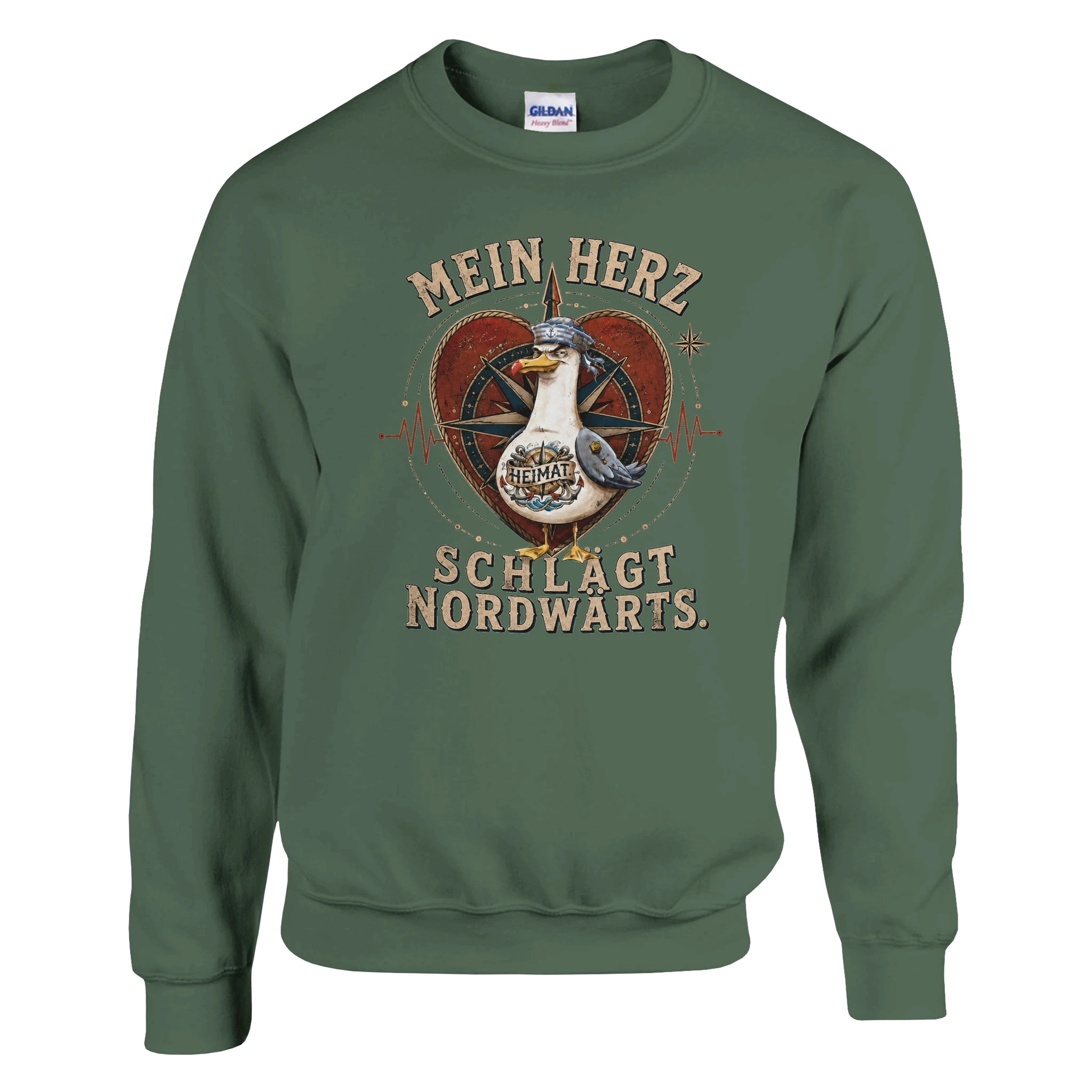 Pullover in Weiß mit Motiv „Mein Herz schlägt NORDWÄRTS. Möwe“