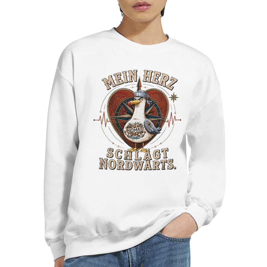 Pullover in Hellrosa mit Motiv „Mein Herz schlägt NORDWÄRTS. Möwe“