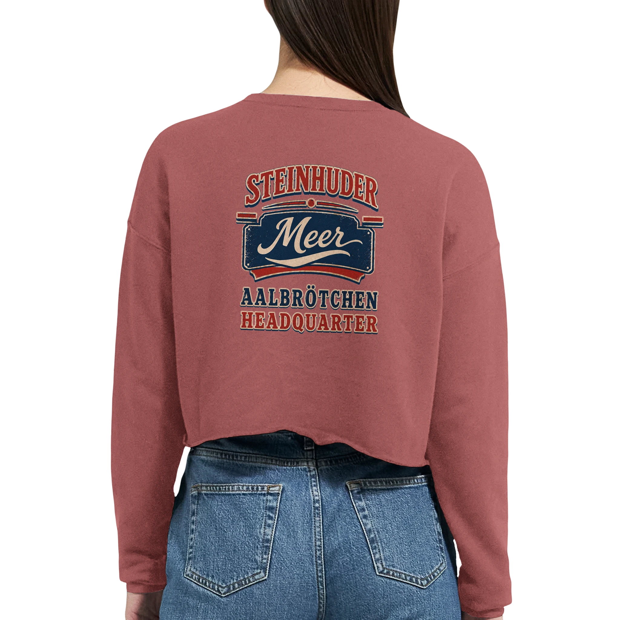 Damen-Pullover in Staubblau mit Motiv „Aalbrötchen“
