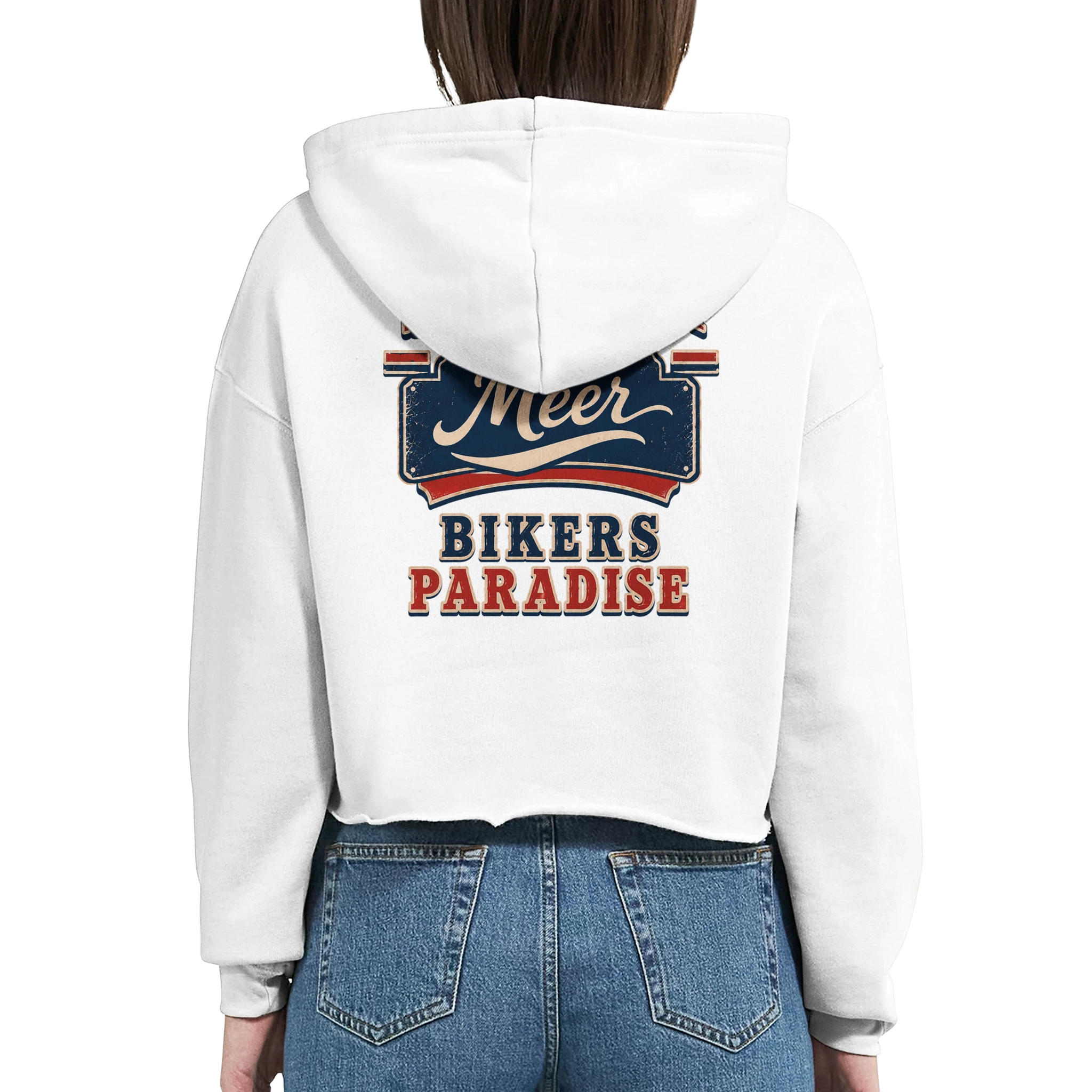 Damen-Hoodie in Weiß mit Motiv „Bikers Paradise“