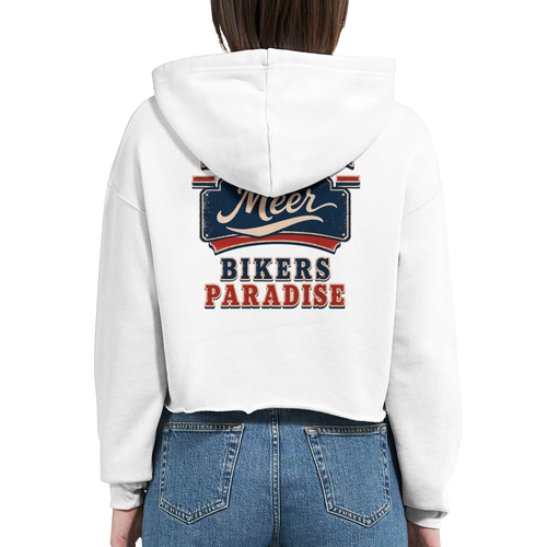 Damen-Hoodie in Weiß mit Motiv „Bikers Paradise“