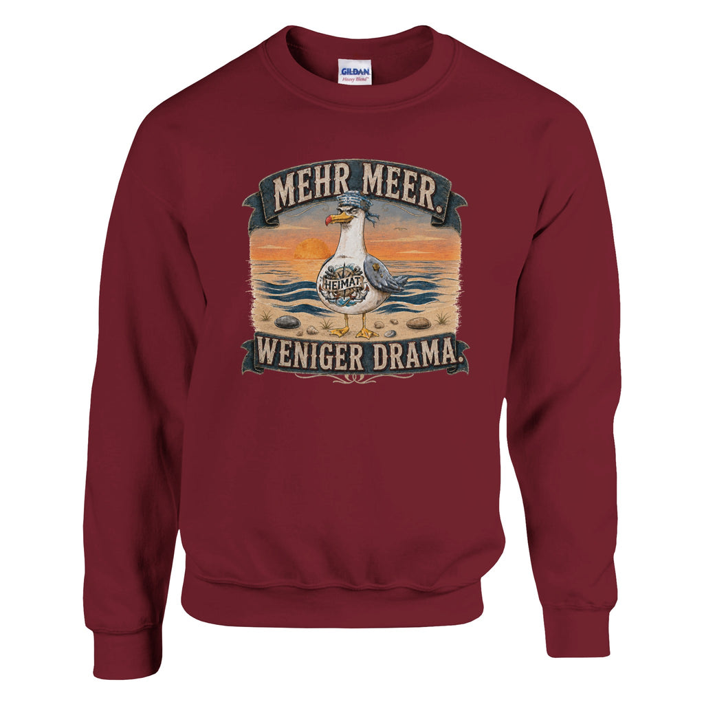 Pullover in Hellrosa mit Motiv „Mehr Meer. Weniger Drama.“