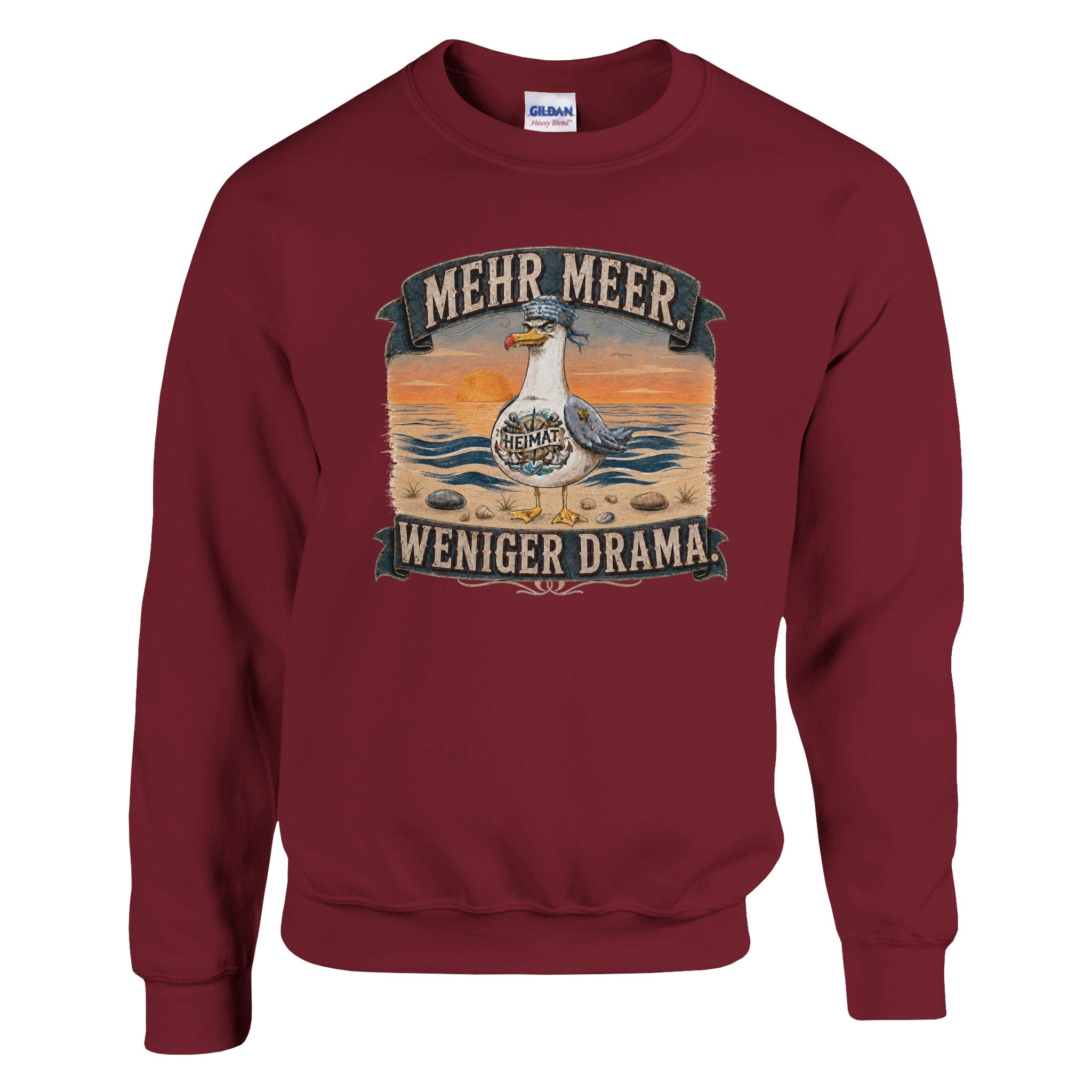 Pullover in Hellrosa mit Motiv „Mehr Meer. Weniger Drama.“