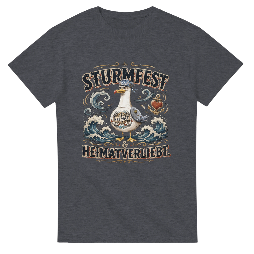 T-Shirt in Natur mit Motiv „Sturmfest & Heimatverliebt Möwe“