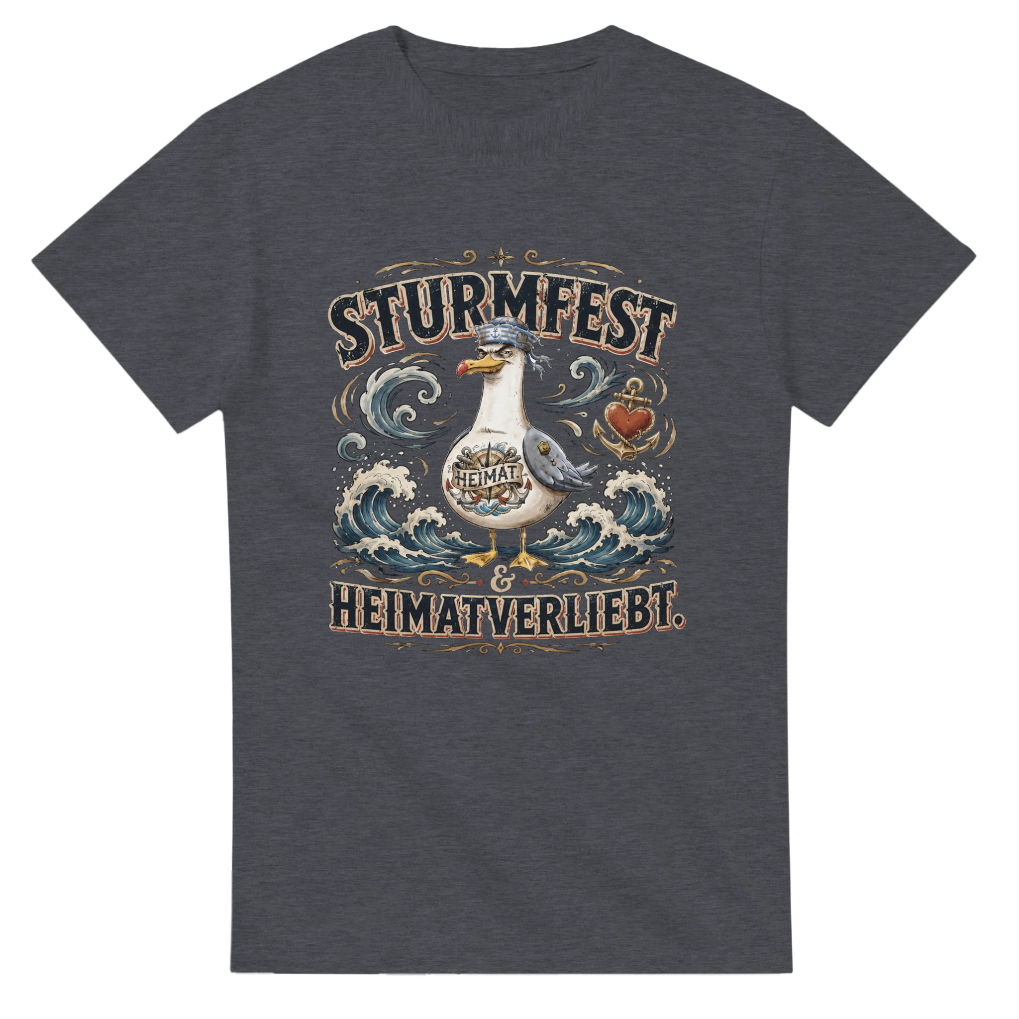 T-Shirt in Natur mit Motiv „Sturmfest & Heimatverliebt Möwe“