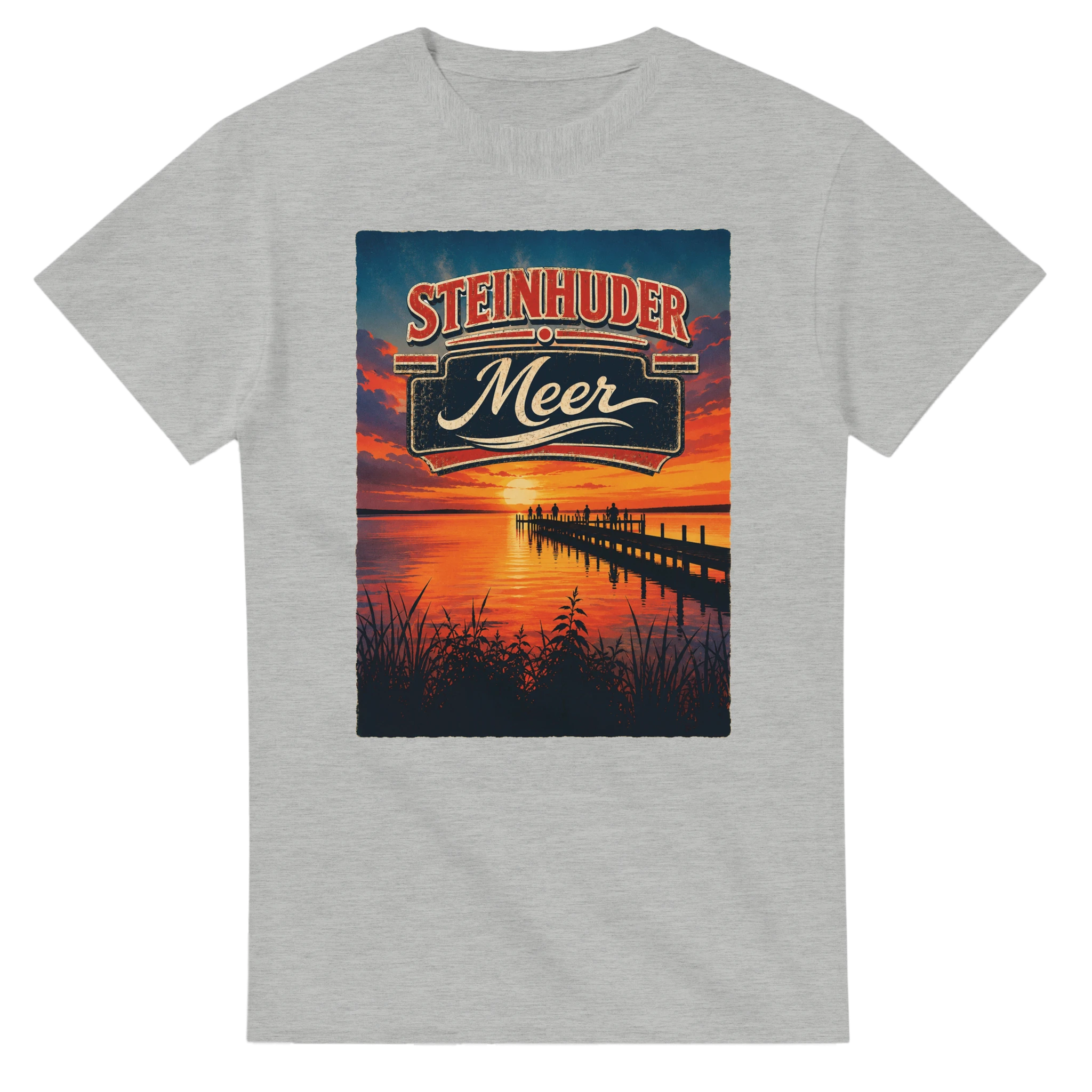 T-Shirt in Weiß mit Motiv „Sunset Ratskeller Steg am Steinhuder Meer“