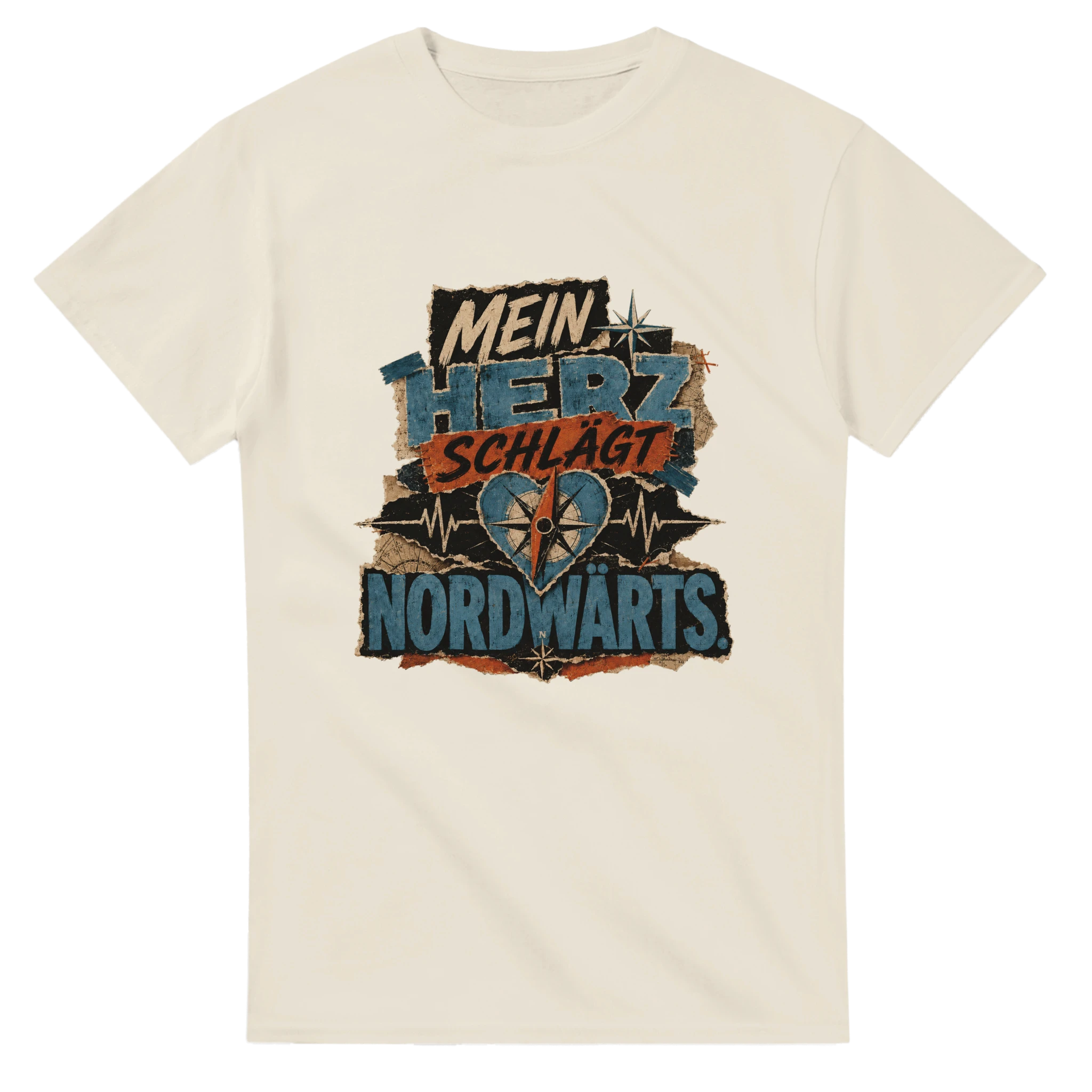 T-Shirt in Natur mit Motiv „Mein Herz schlägt NORDWÄRTS.“