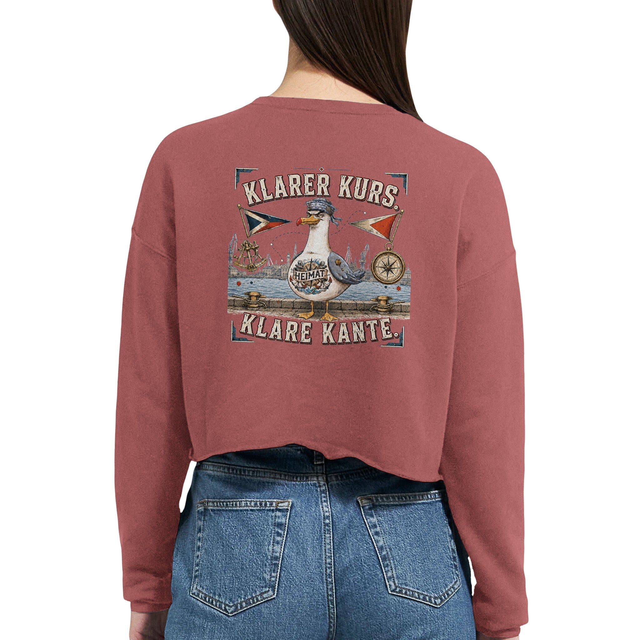 Damen-Pullover in Mauve mit Motiv „Klarer Kurs. Klare Kante. Möwe“