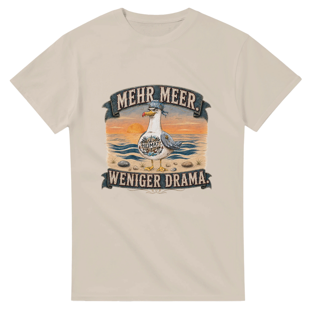 T-Shirt in Weiß mit Motiv „Mehr Meer. Weniger Drama.“