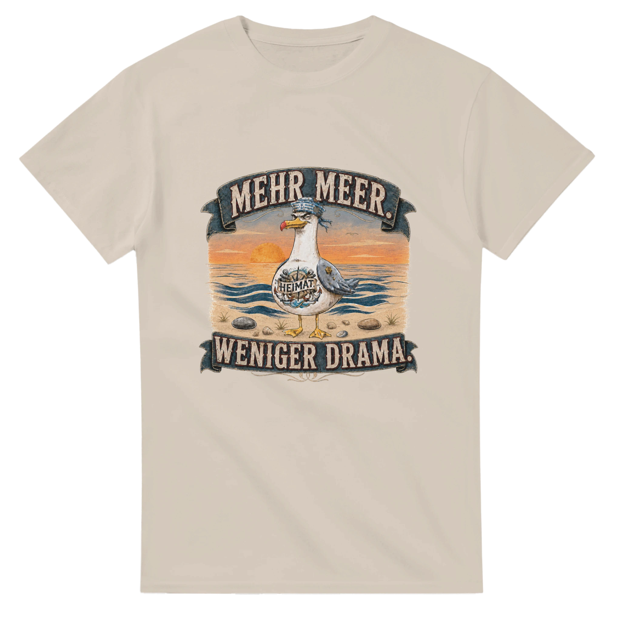 T-Shirt in Weiß mit Motiv „Mehr Meer. Weniger Drama.“