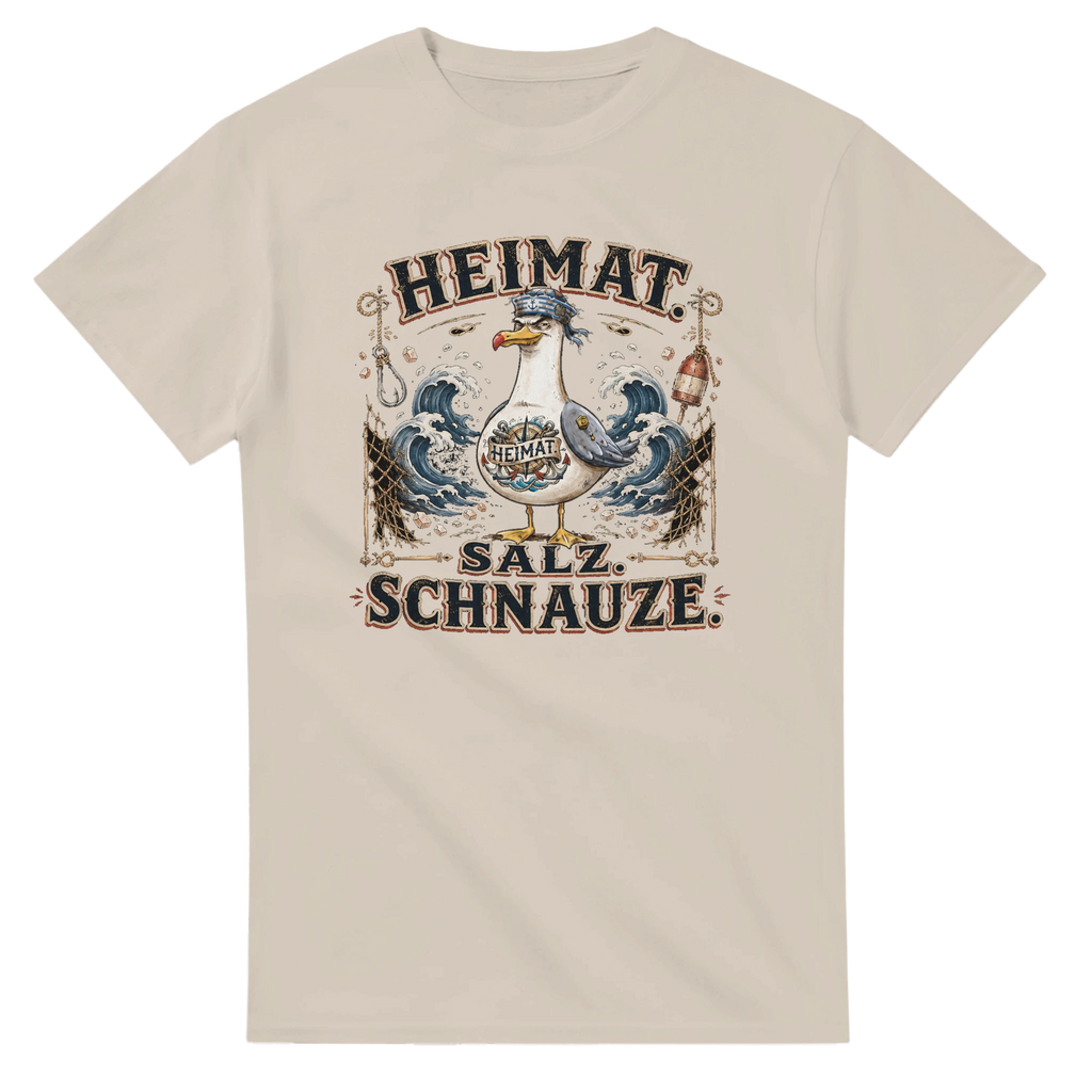 T-Shirt in Weiß mit Motiv „Heimat Salz Schnauze Möwe“