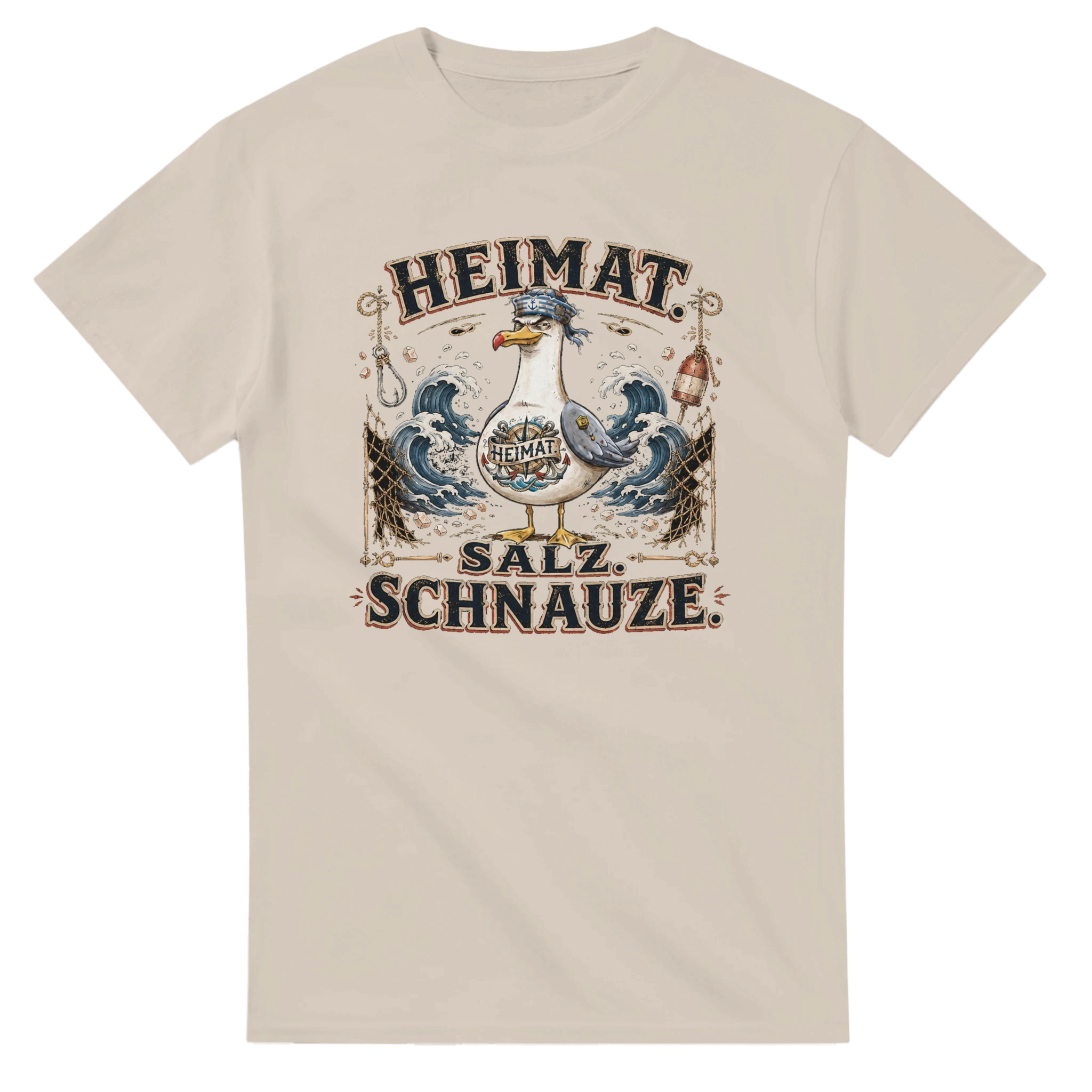 T-Shirt in Weiß mit Motiv „Heimat Salz Schnauze Möwe“