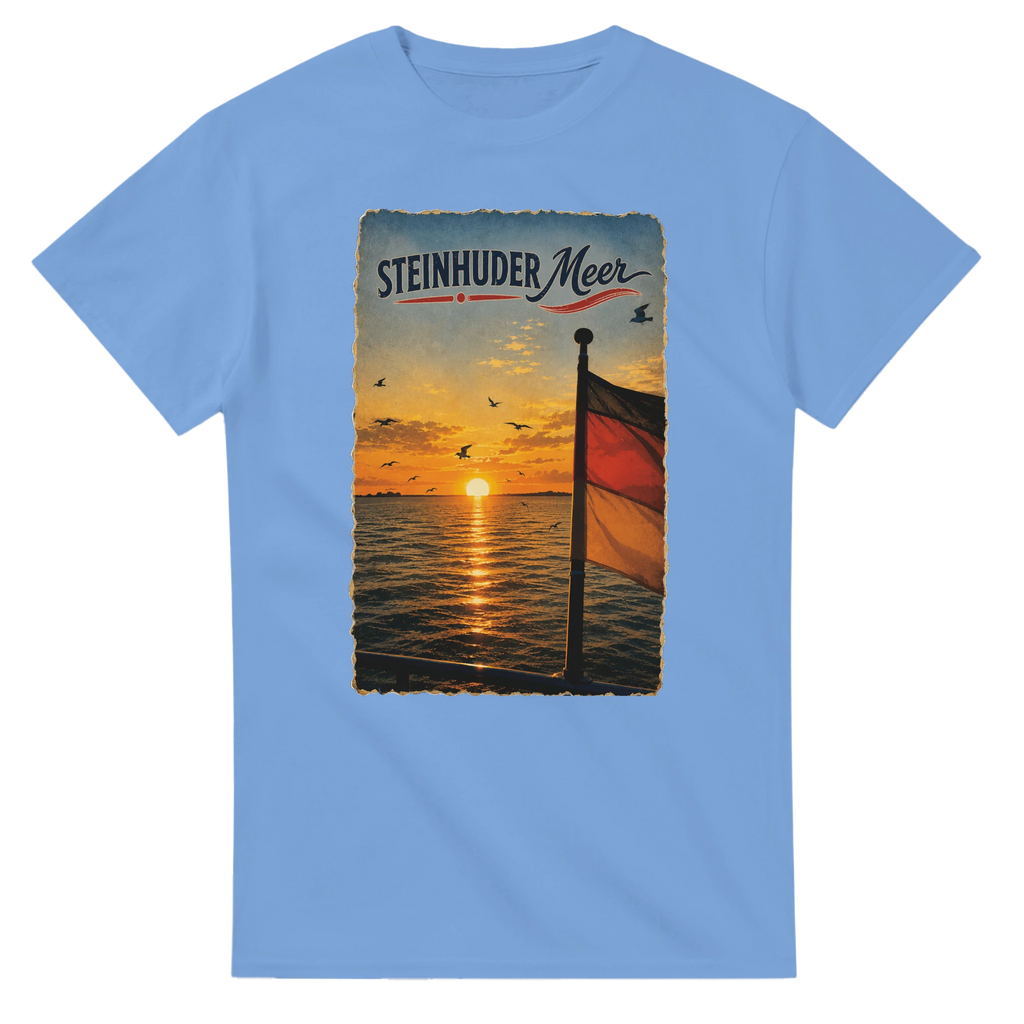 T-Shirt in Natur mit Motiv „Flagge und Sunset“