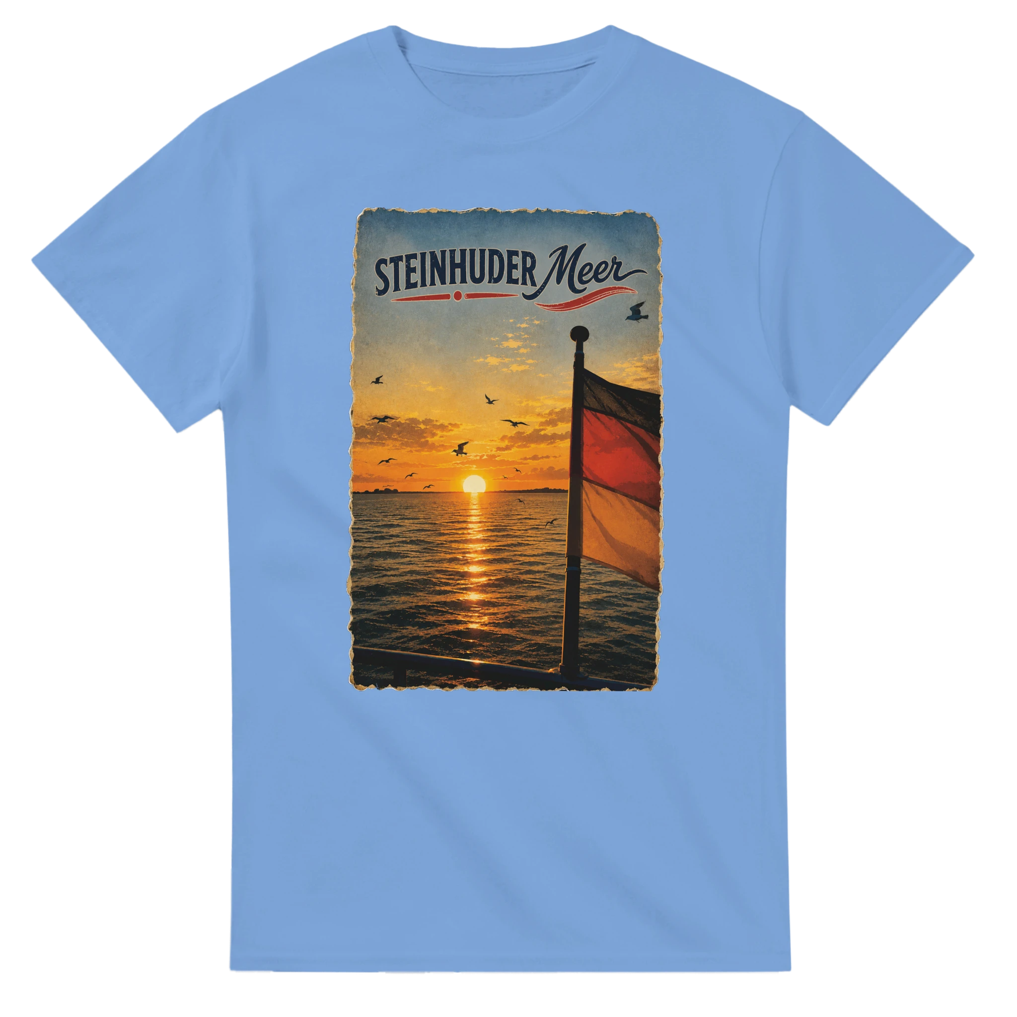 T-Shirt in Natur mit Motiv „Flagge und Sunset“